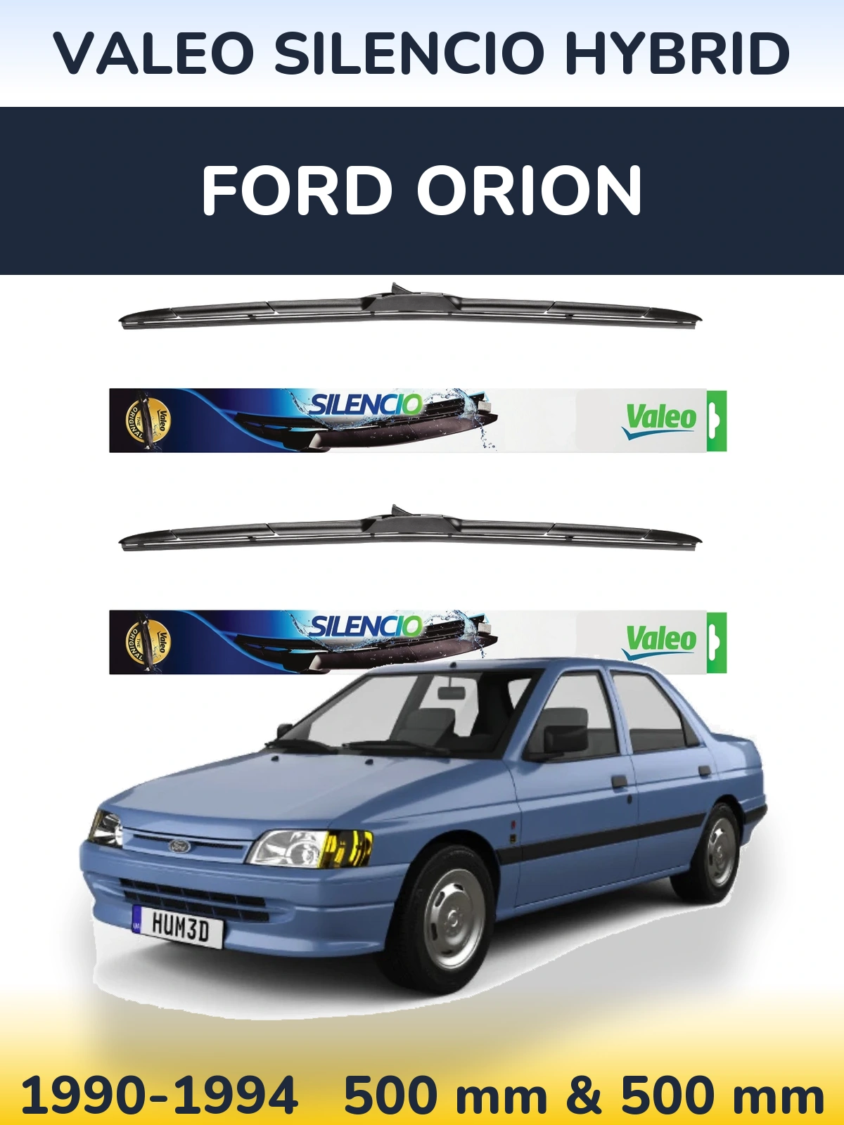 Комплект передніх щіток Valeo Silencio Hybrid 500 & 500 мм для Ford Orion 1990-1994