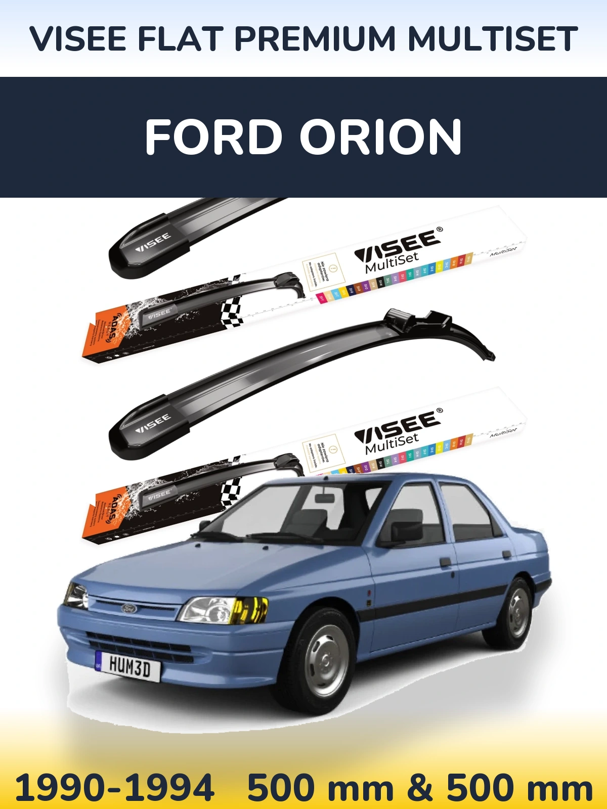 Sada předních stěračů VISEE FLAT PREMIUM MultiSet 500 a 500 mm pro Ford Orion 1990-1994