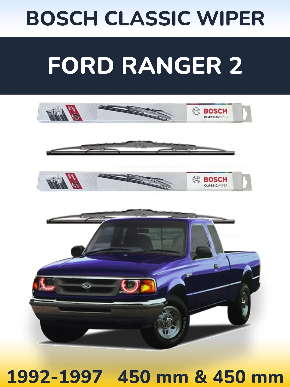 Sada předních stěračů BOSCH Classic Wiper 450 a 450 mm pro Ford Ranger 2 1992-1997