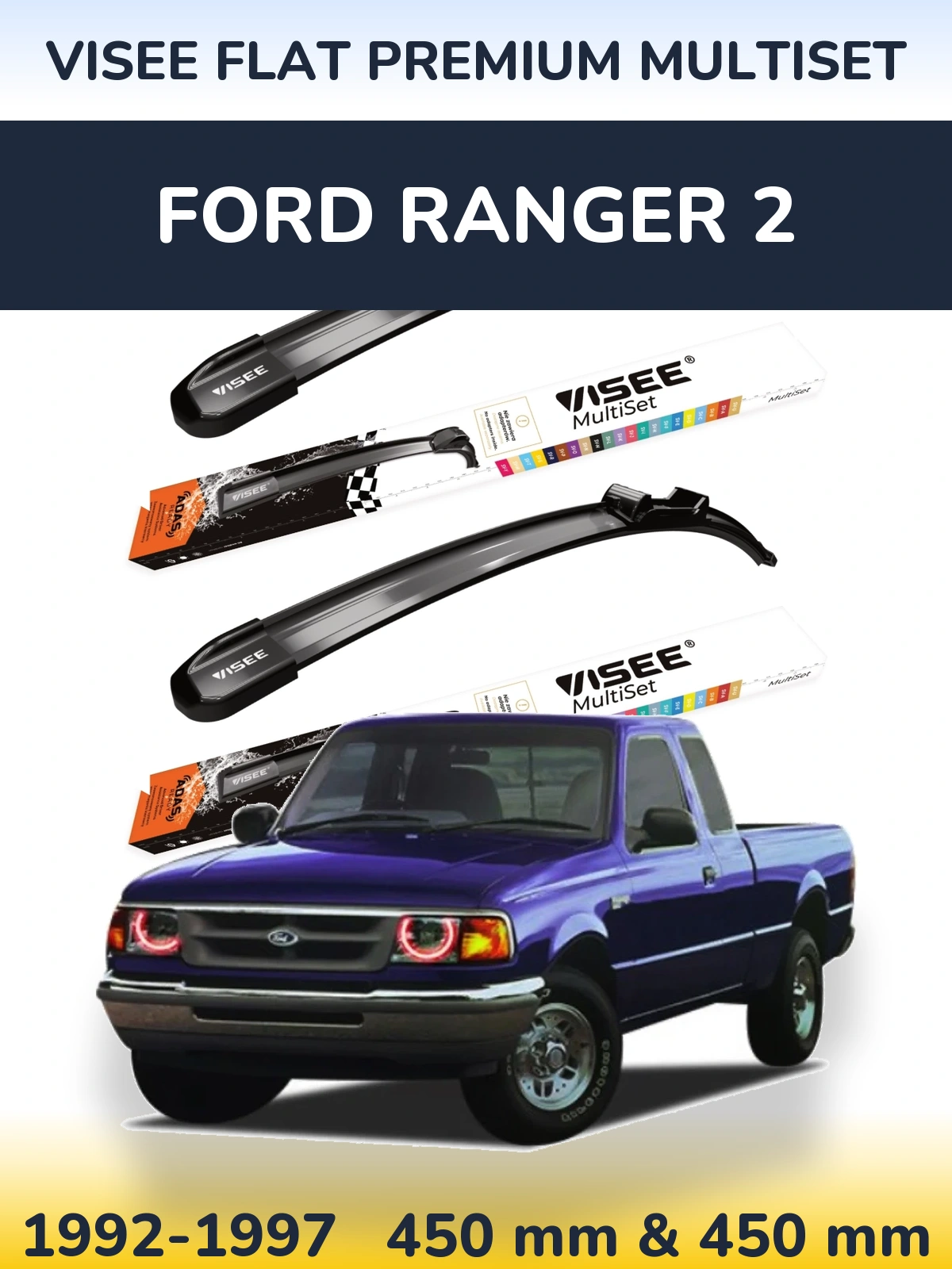 Sada předních stěračů VISEE FLAT PREMIUM MultiSet 450 a 450 mm pro Ford Ranger 2 1992-1997