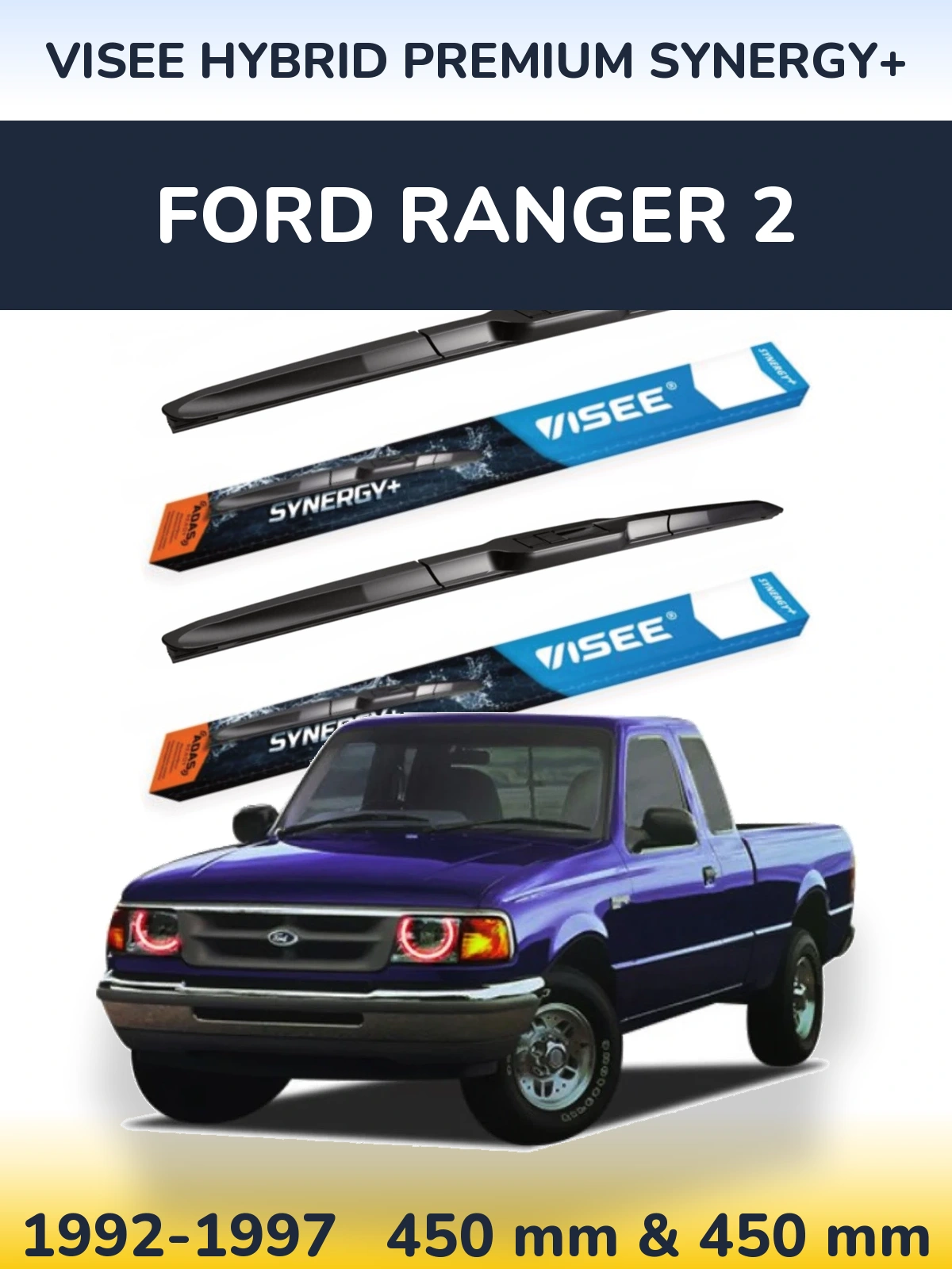 Sada předních stěračů VISEE HYBRID PREMIUM SYNERGY+ 450 a 450 mm pro Ford Ranger 2 1992-1997