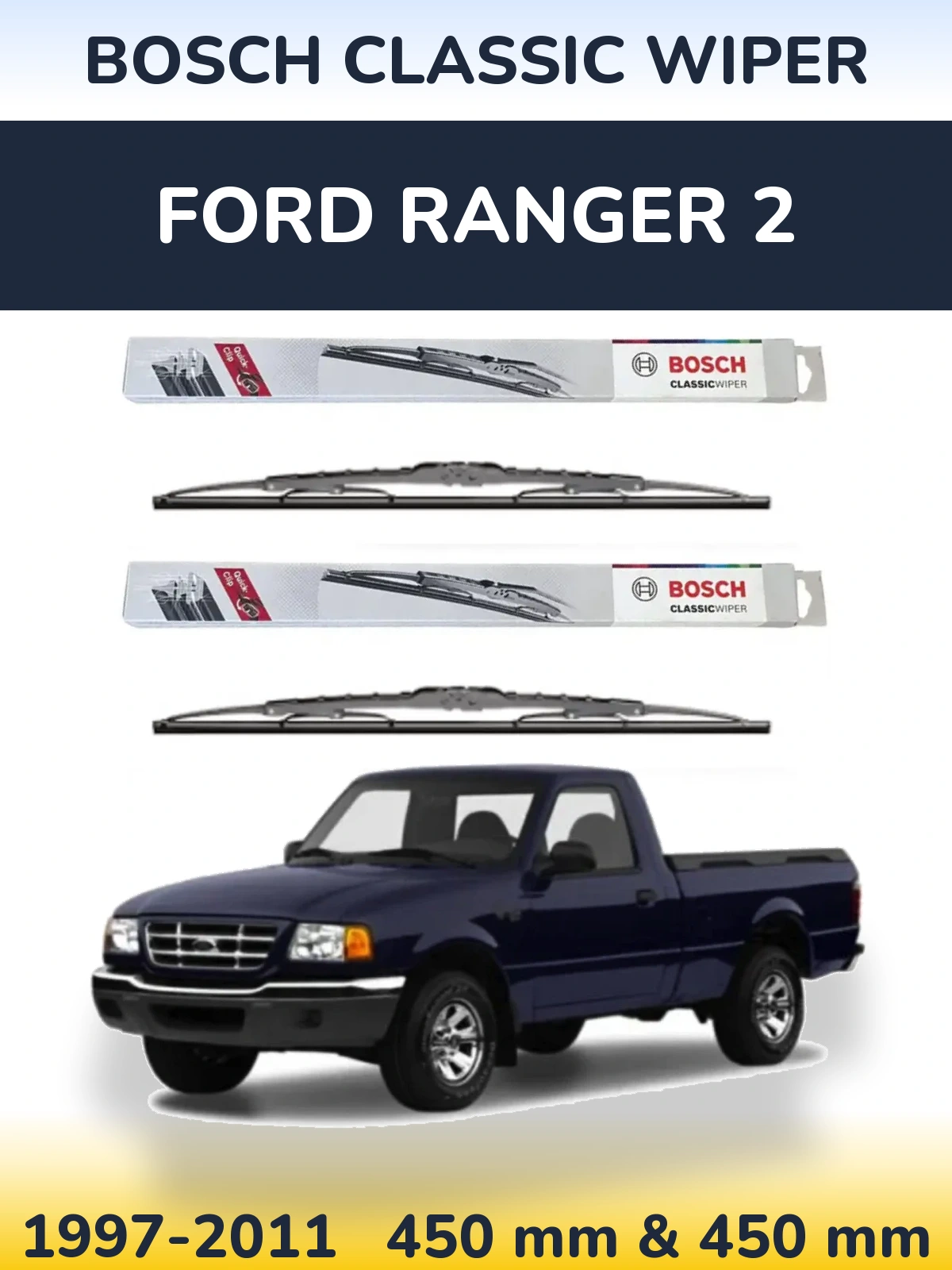 Sada předních stěračů BOSCH Classic Wiper 450 a 450 mm pro Ford Ranger 2 1997-2011