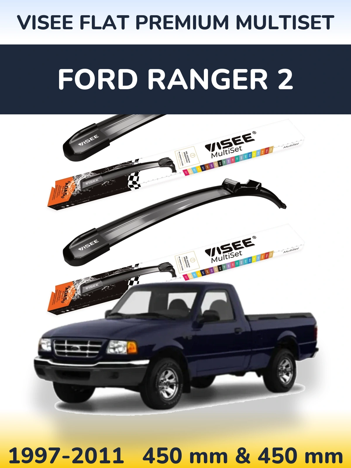 Sada předních stěračů VISEE FLAT PREMIUM MultiSet 450 a 450 mm pro Ford Ranger 2 1997-2011