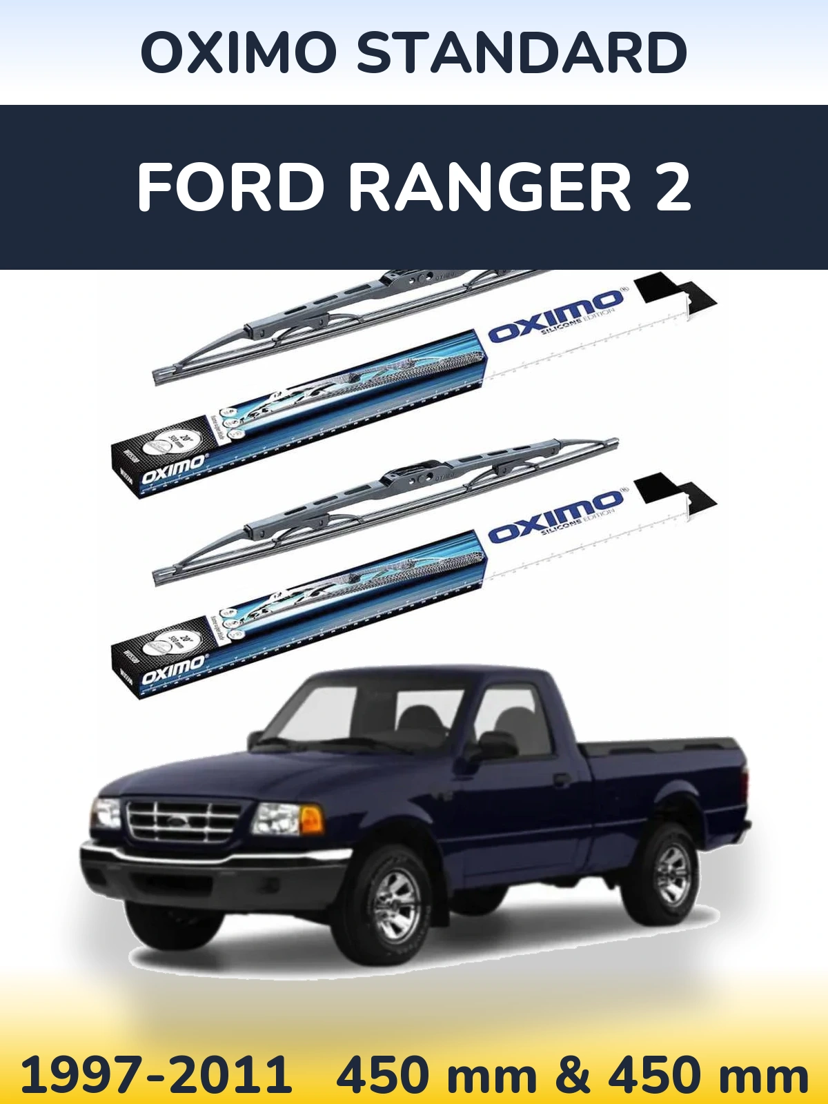 Sada předních stěračů Oximo Standard 450 a 450 mm pro Ford Ranger 2 1997-2011