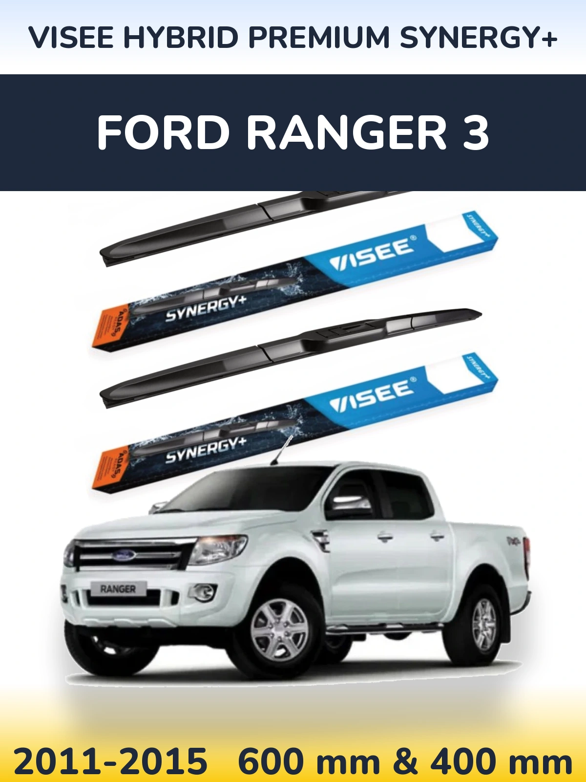Sada předních stěračů VISEE HYBRID PREMIUM SYNERGY+ 600 a 400 mm pro Ford Ranger 3 2011-2015
