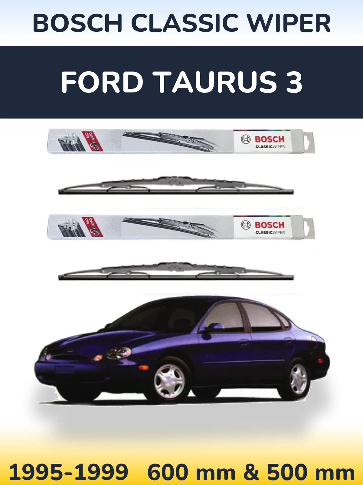 Sada předních stěračů BOSCH Classic Wiper 600 a 500 mm pro Ford Taurus 3 1995-1999