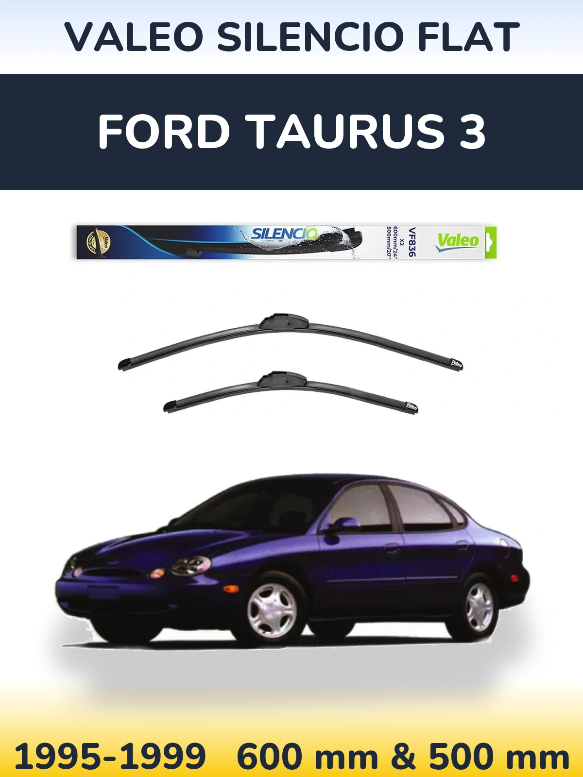 Sada předních stěračů Valeo Silencio Flat 600 a 500 mm pro Ford Taurus 3 1995-1999