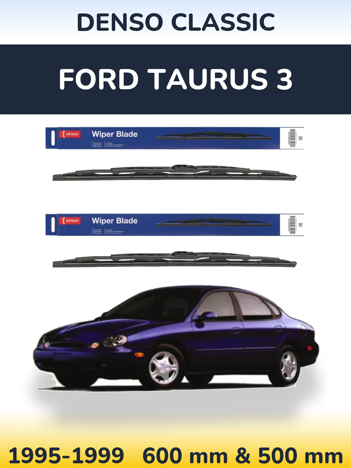 Sada předních stěračů Denso Classic 600 a 500 mm pro Ford Taurus 3 1995-1999