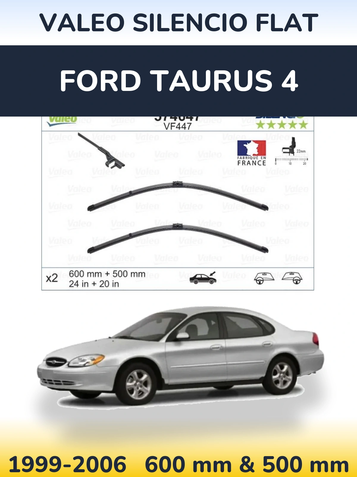 Sada předních stěračů Valeo Silencio Flat 600 a 500 mm pro Ford Taurus 4 1999-2006