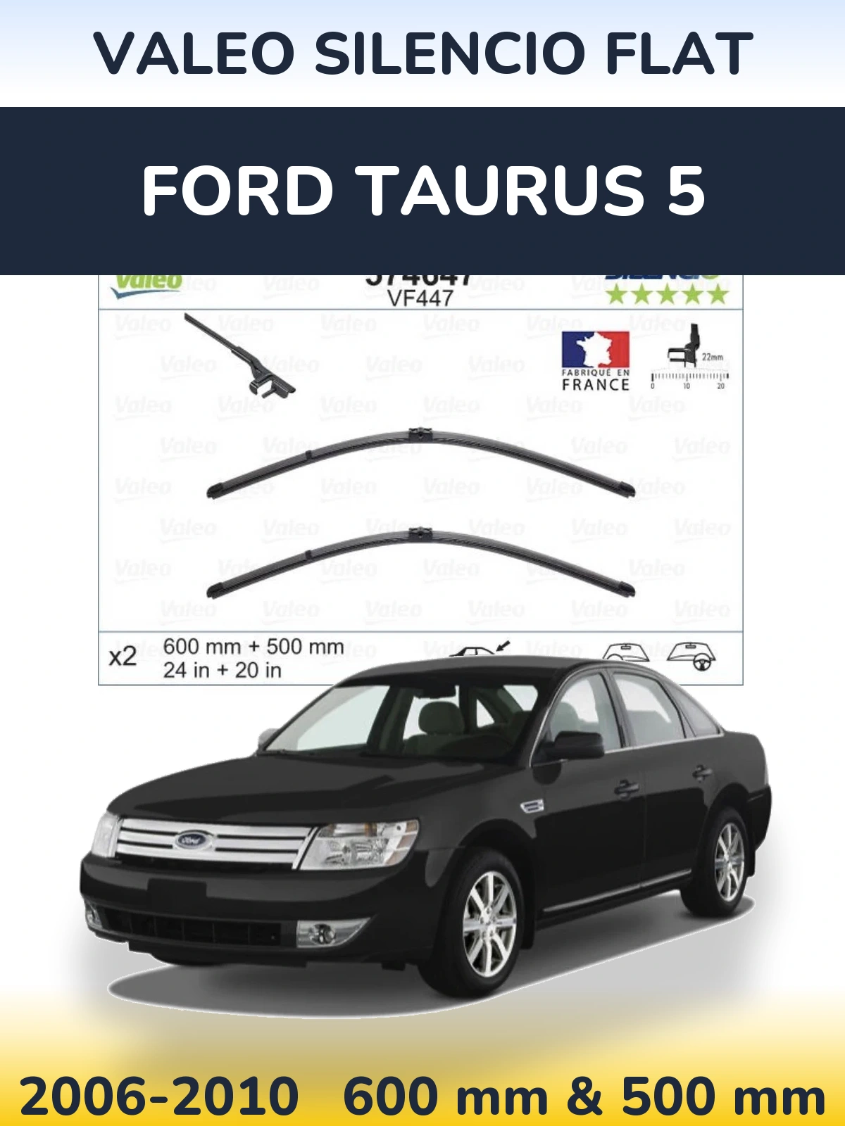 Sada předních stěračů Valeo Silencio Flat 600 a 500 mm pro Ford Taurus 5 2006-2010