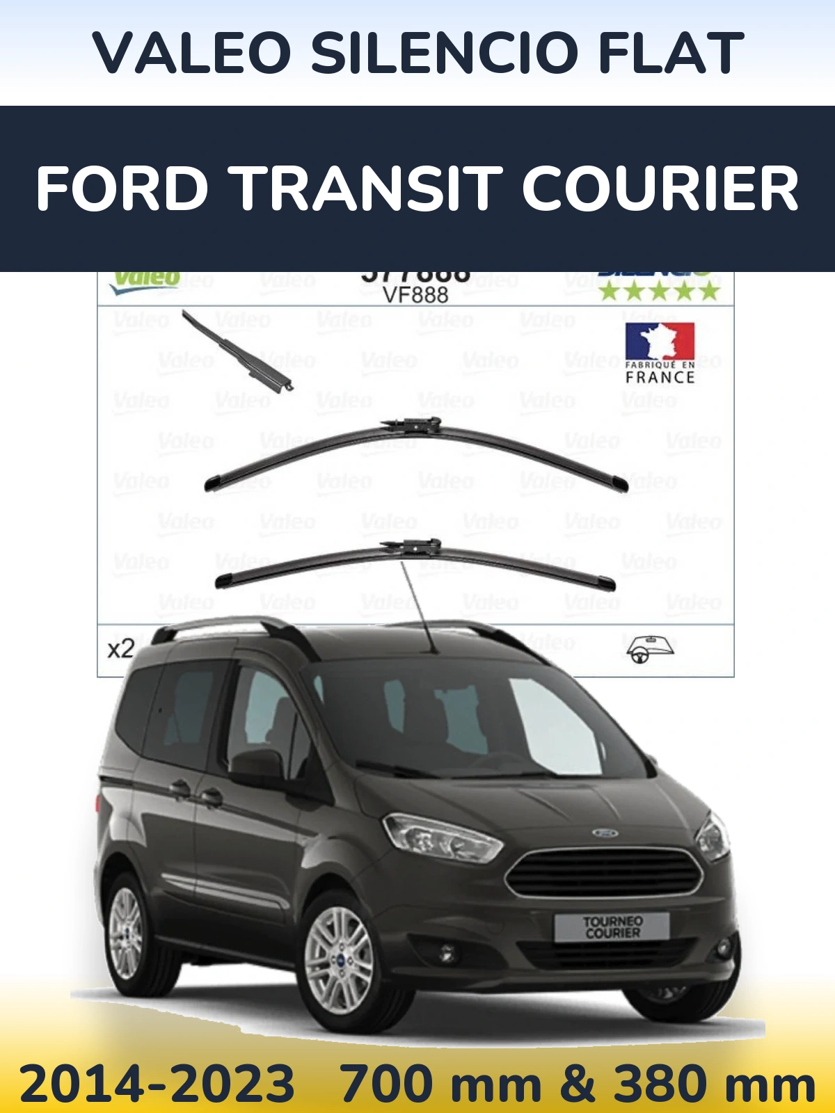 Sada předních stěračů Valeo Silencio Flat 700 a 380 mm pro Ford Transit Courier 2014-2023