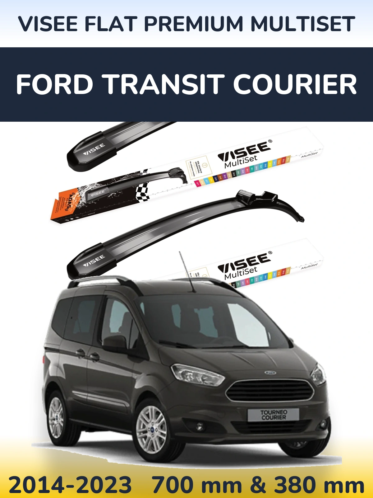 Комплект передніх щіток VISEE FLAT PREMIUM MultiSet 700 & 380 мм для Ford Transit Courier 2014-2023
