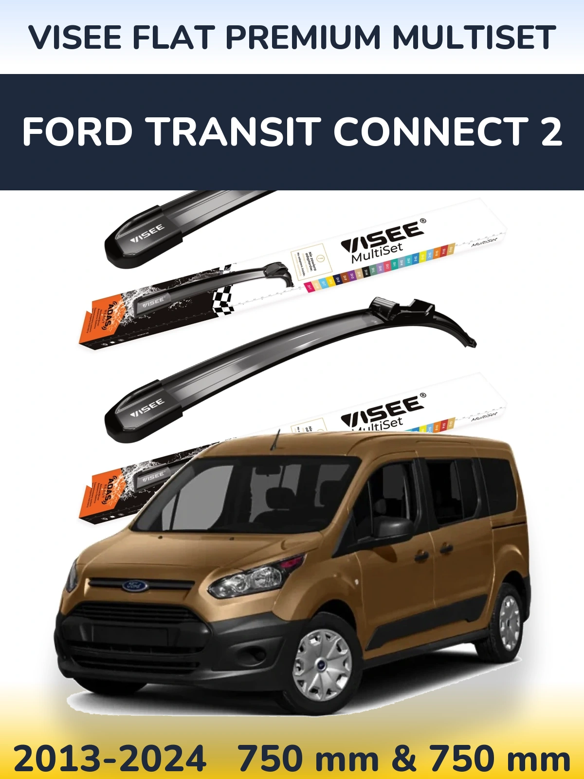 Sada předních stěračů VISEE FLAT PREMIUM MultiSet 750 a 750 mm pro Ford Transit Connect 2 2013-2024