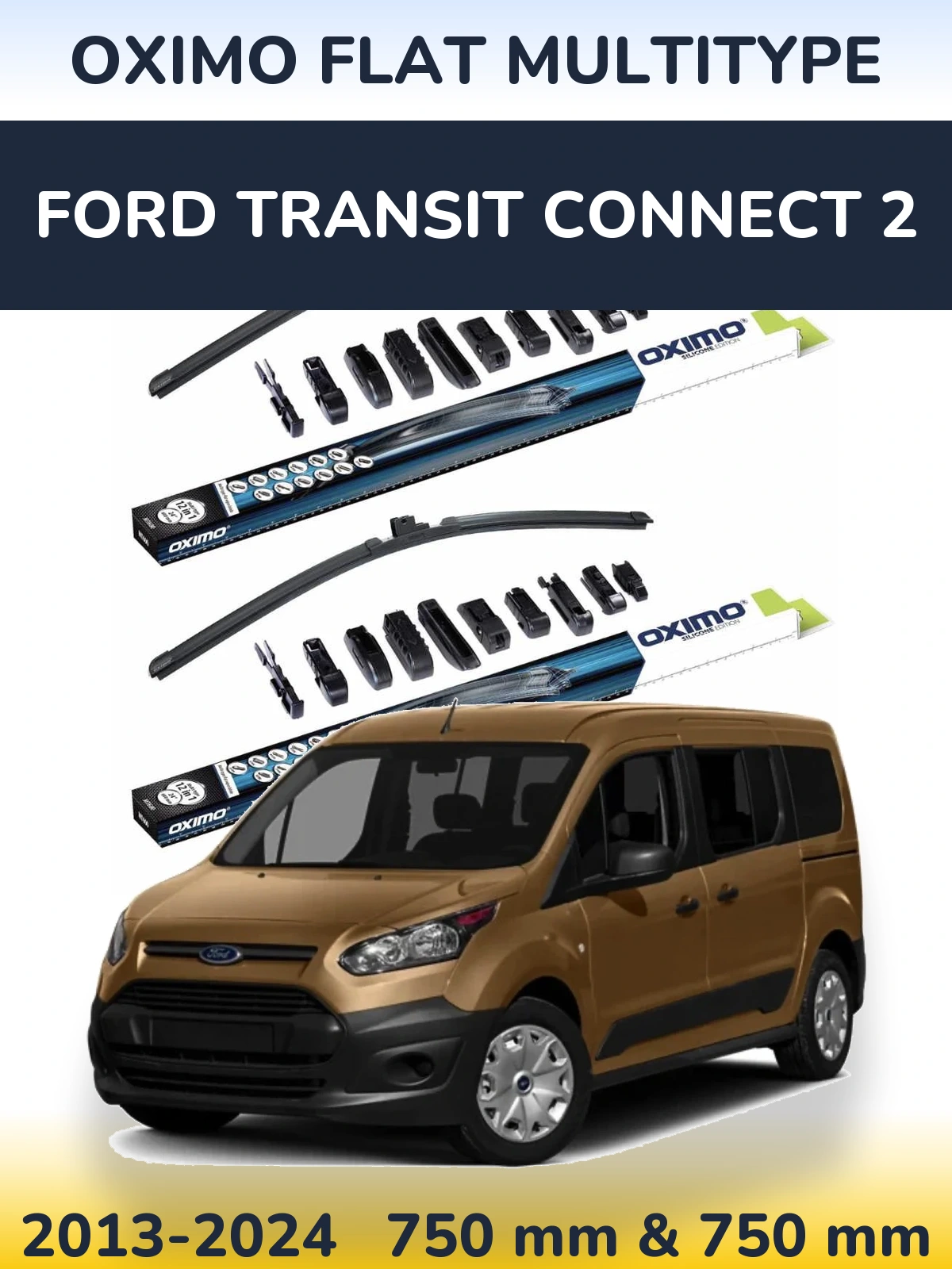 Sada předních stěračů Oximo Flat MultiType 750 a 750 mm pro Ford Transit Connect 2 2013-2024