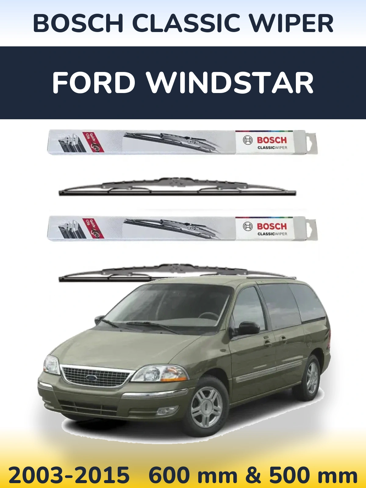 Sada předních stěračů BOSCH Classic Wiper 600 a 500 mm pro Ford Windstar 2003-2015