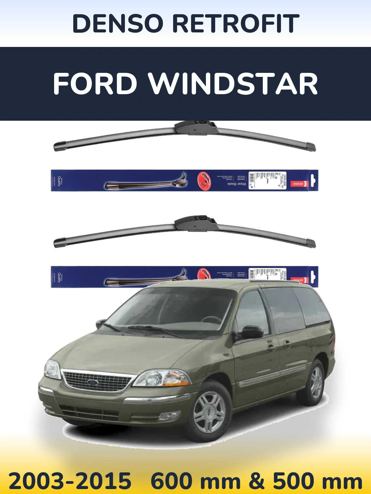 Sada předních stěračů Denso Retrofit 600 a 500 mm pro Ford Windstar 2003-2015