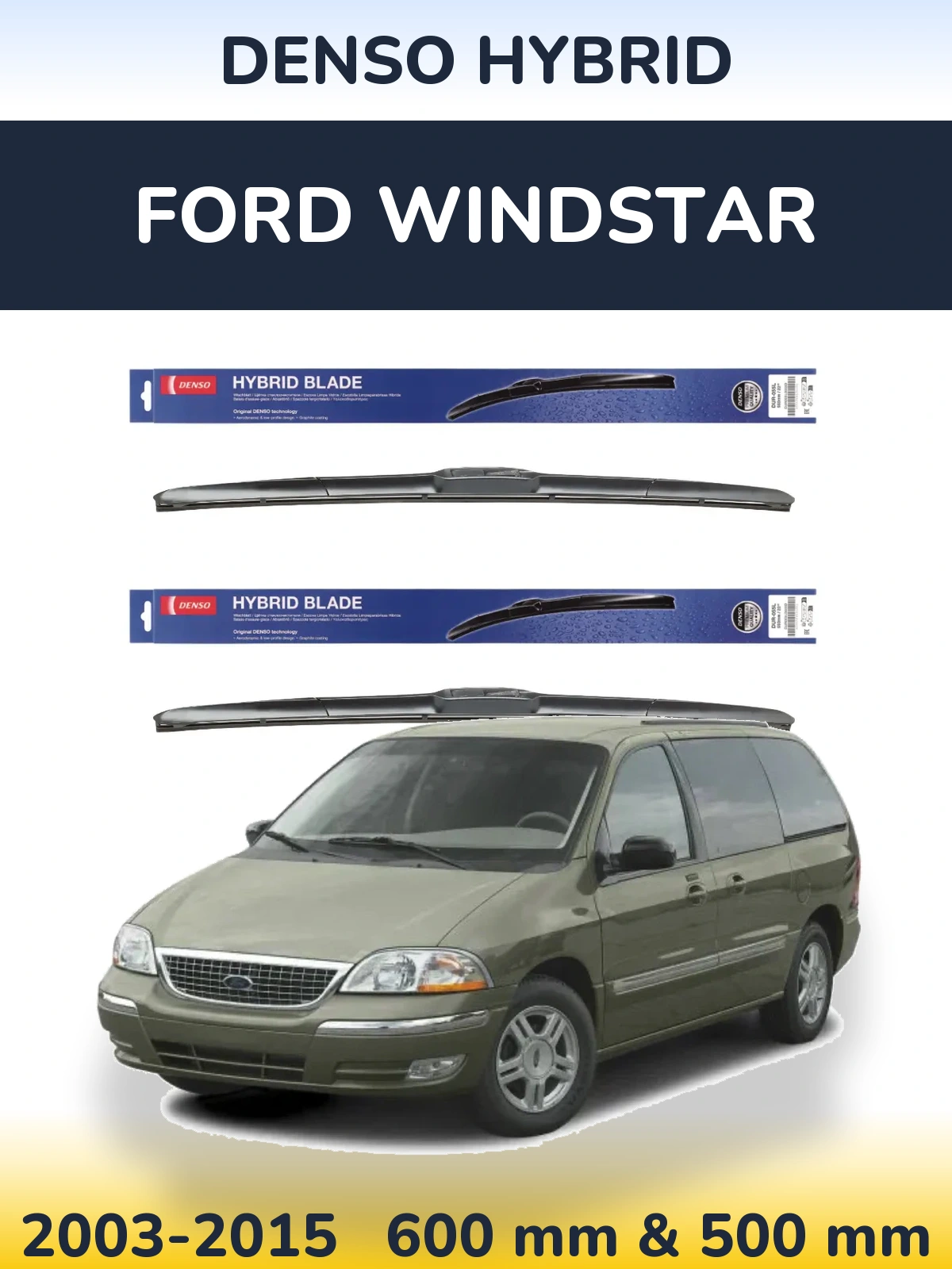 Sada předních stěračů Denso Hybrid 600 a 500 mm pro Ford Windstar 2003-2015