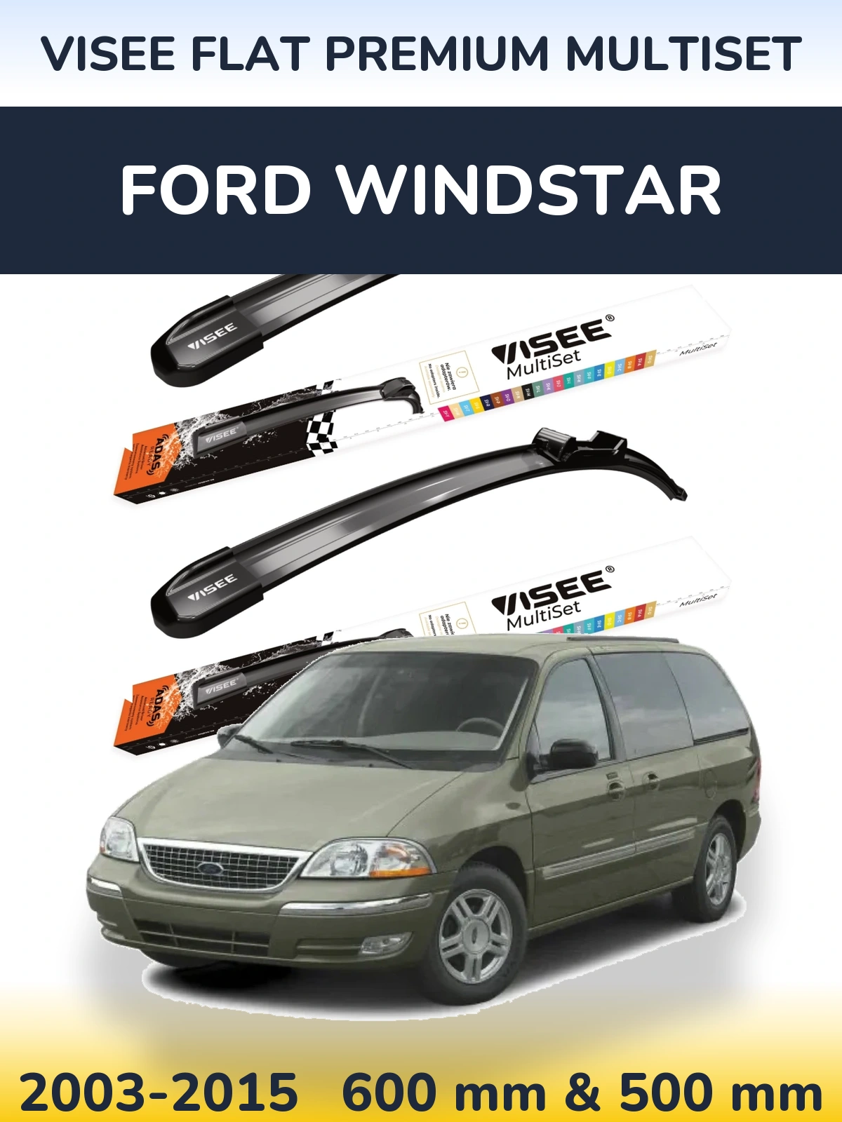 Sada předních stěračů VISEE FLAT PREMIUM MultiSet 600 a 500 mm pro Ford Windstar 2003-2015
