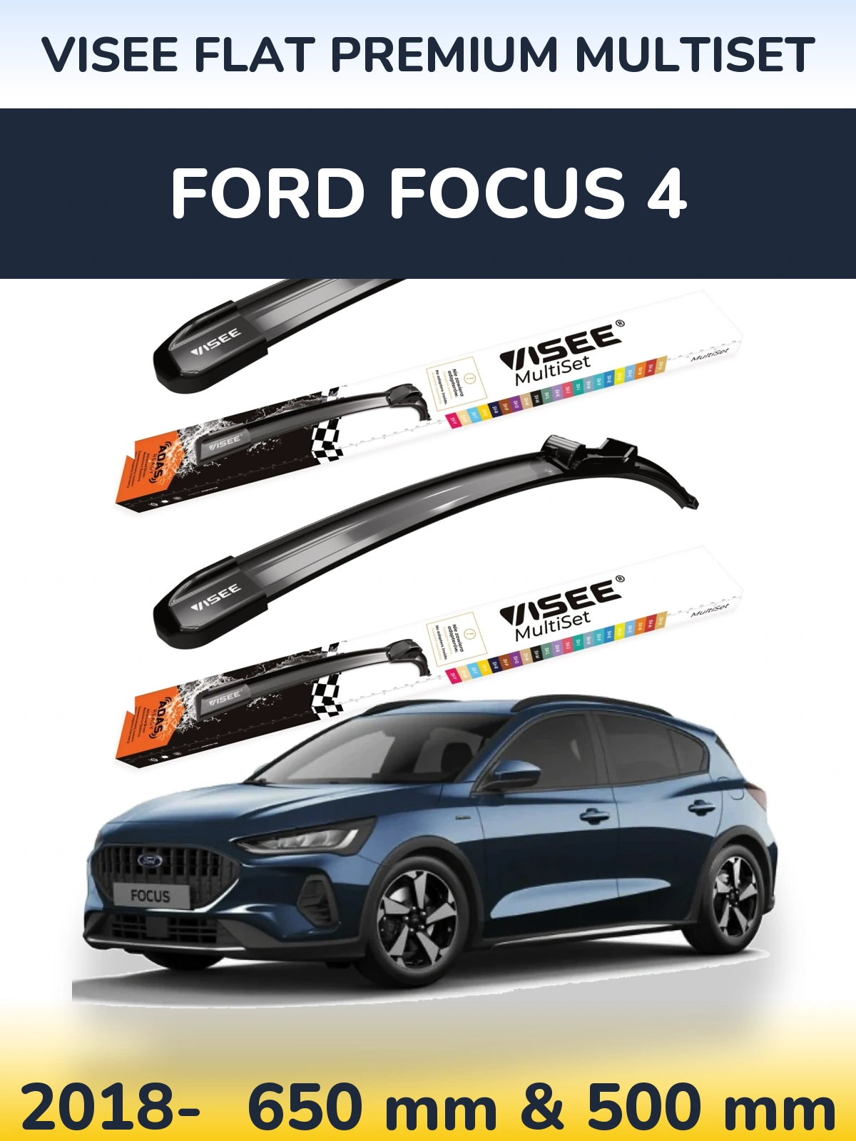 Sada předních stěračů VISEE FLAT PREMIUM MultiSet 650 a 500 mm pro Ford Focus 4 2018-2026