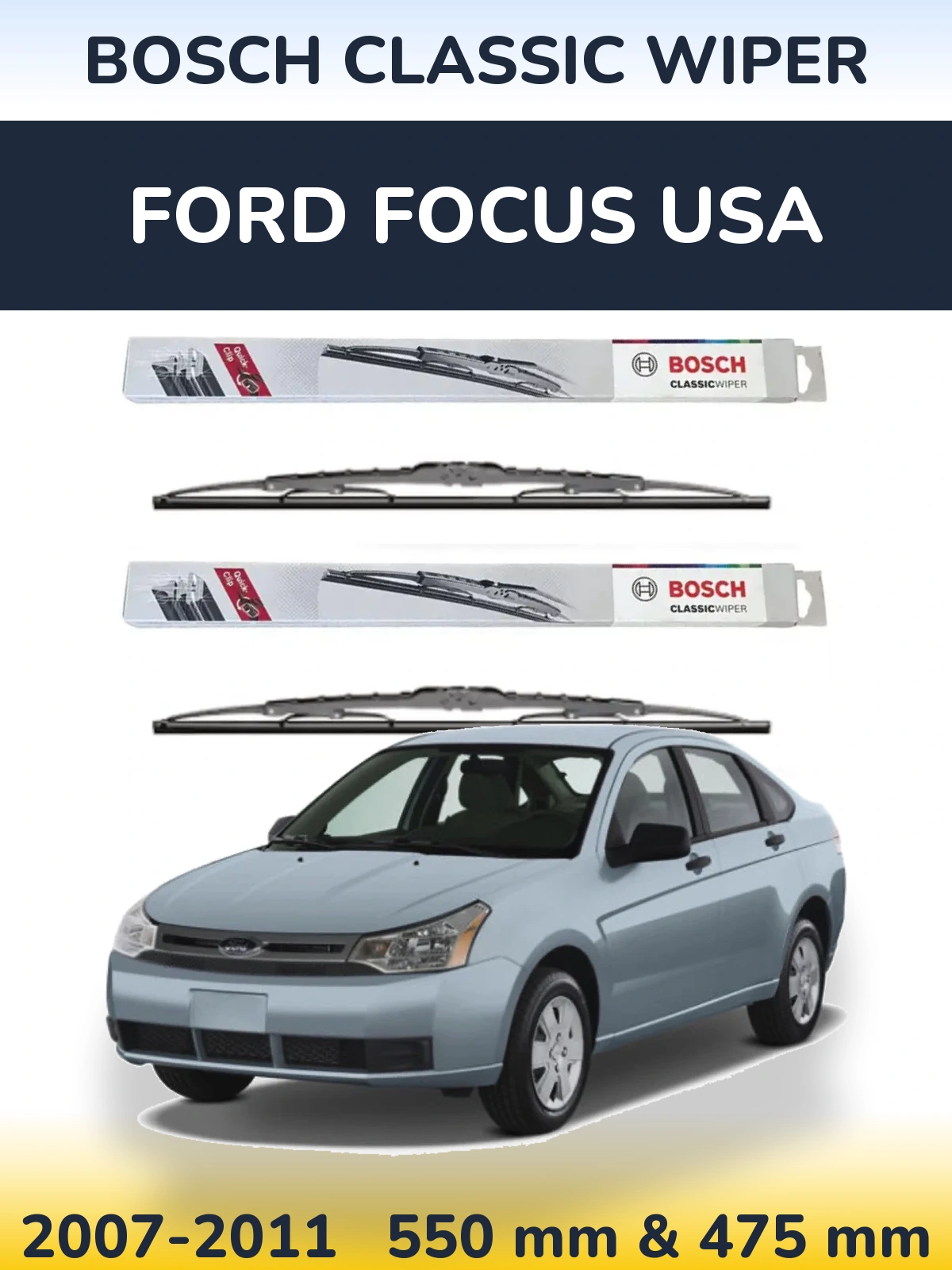 Sada předních stěračů BOSCH Classic Wiper 550 a 475 mm pro Ford Focus USA 2007-2011