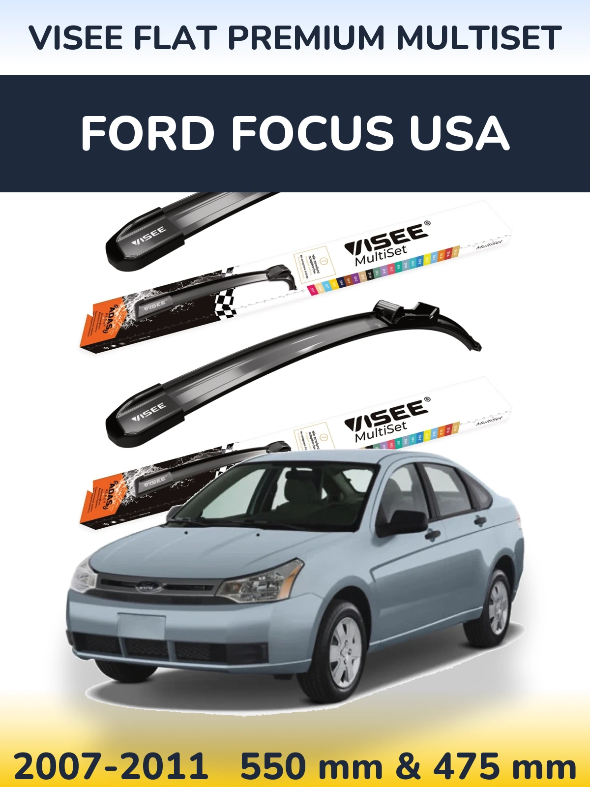 Sada předních stěračů VISEE FLAT PREMIUM MultiSet 550 a 475 mm pro Ford Focus USA 2007-2011