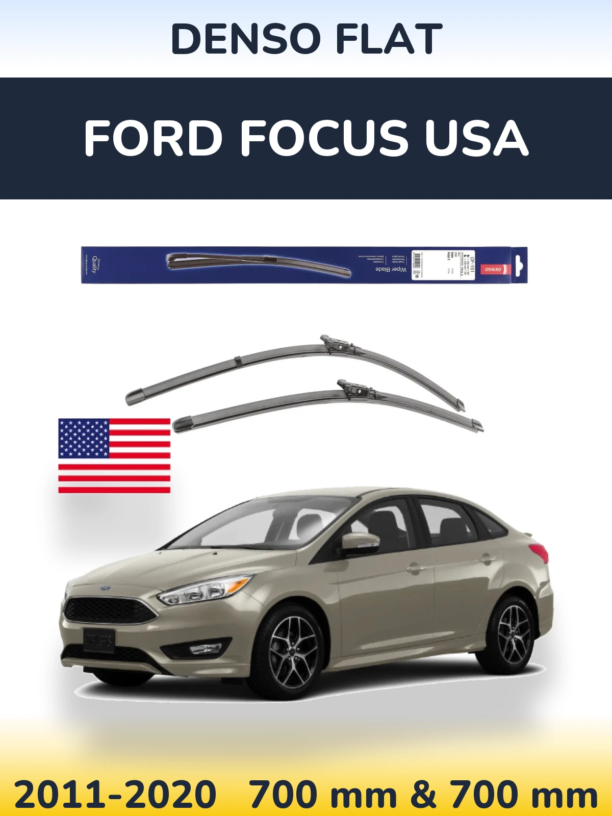 Sada předních stěračů Denso Flat 700 a 700 mm pro Ford Focus USA 2011-2020