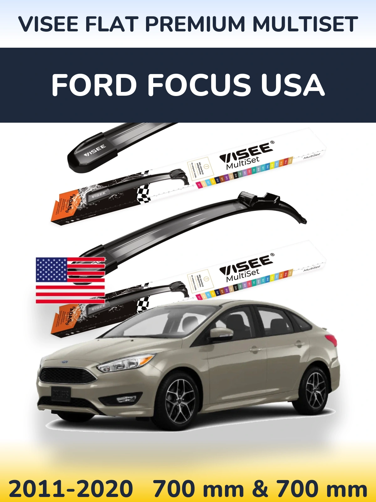 Sada předních stěračů VISEE FLAT PREMIUM MultiSet 700 a 700 mm pro Ford Focus USA 2011-2020