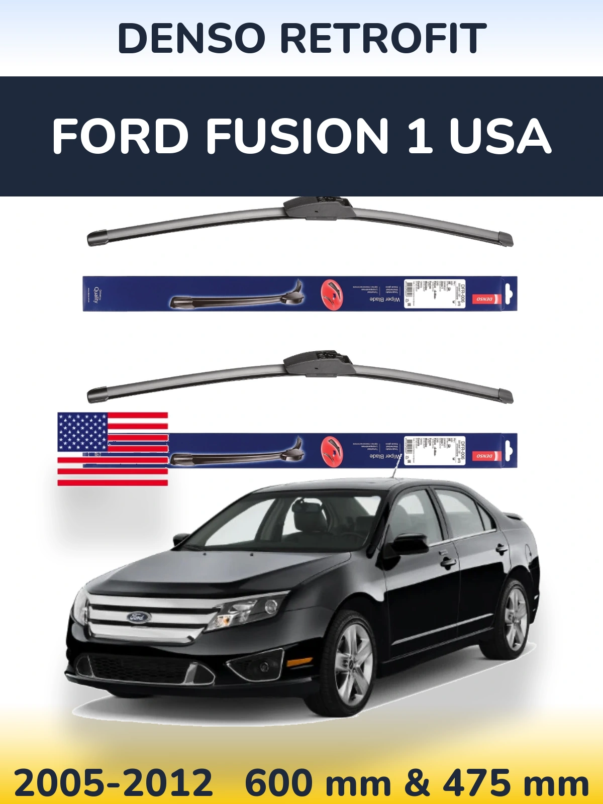 Sada předních stěračů Denso Retrofit 600 a 475 mm pro Ford Fusion 1 USA 2005-2012