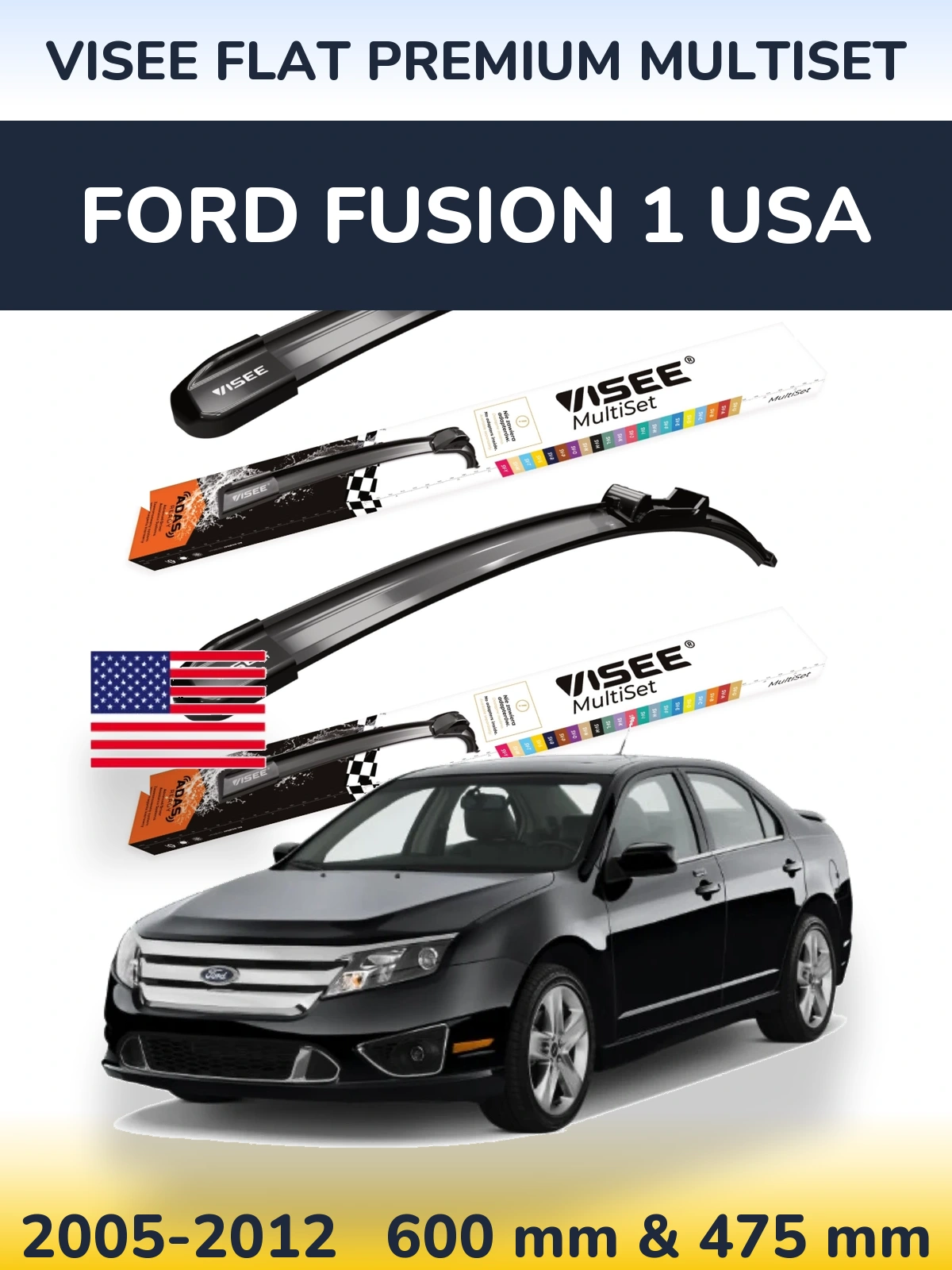 Комплект передніх щіток VISEE FLAT PREMIUM MultiSet 600 & 475 мм для Ford Fusion 1 USA 2005-2012