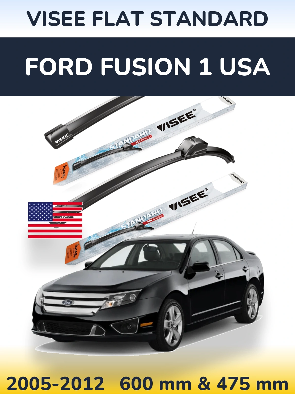 Sada předních stěračů VISEE FLAT STANDARD 600 a 475 mm pro Ford Fusion 1 USA 2005-2012