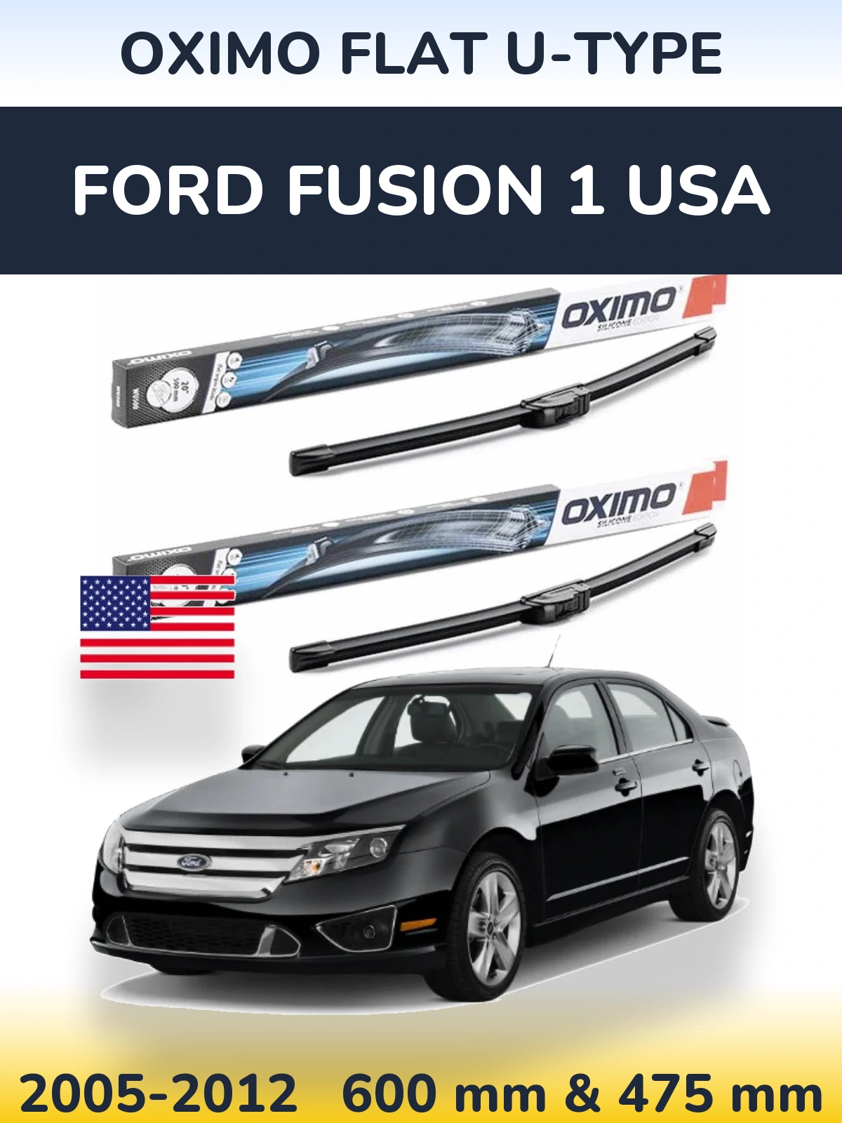 Sada předních stěračů Oximo Flat U-type 600 a 475 mm pro Ford Fusion 1 USA 2005-2012