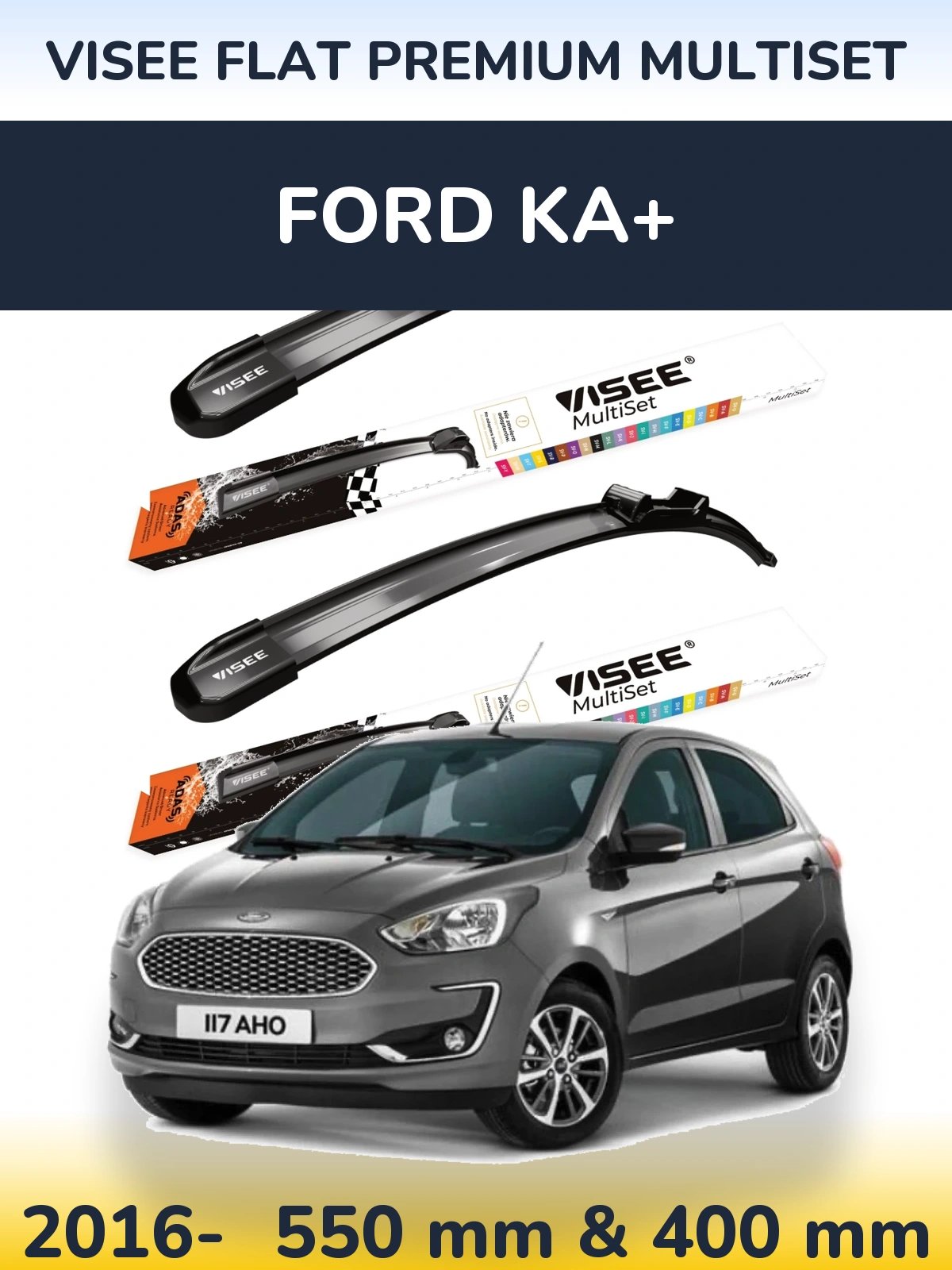Sada předních stěračů VISEE FLAT PREMIUM MultiSet 550 a 400 mm pro Ford Ka+ 2016-2026