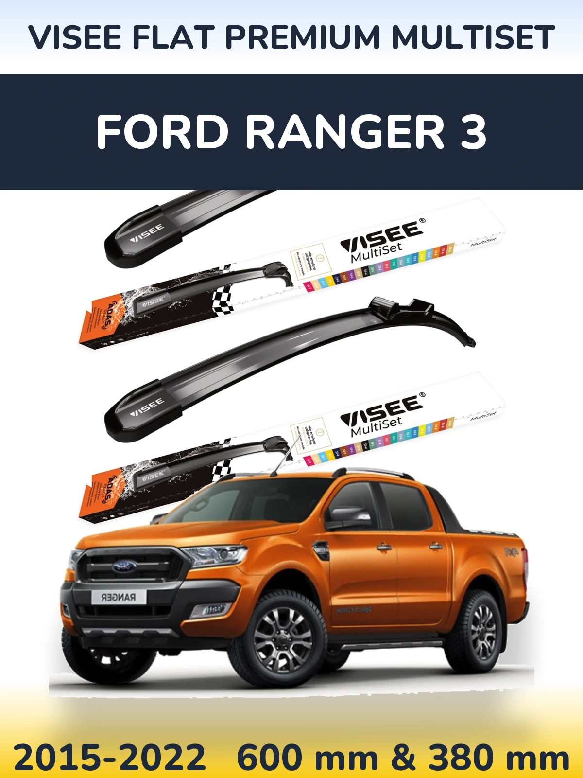Sada předních stěračů VISEE FLAT PREMIUM MultiSet 600 a 380 mm pro Ford Ranger 3 2015-2022