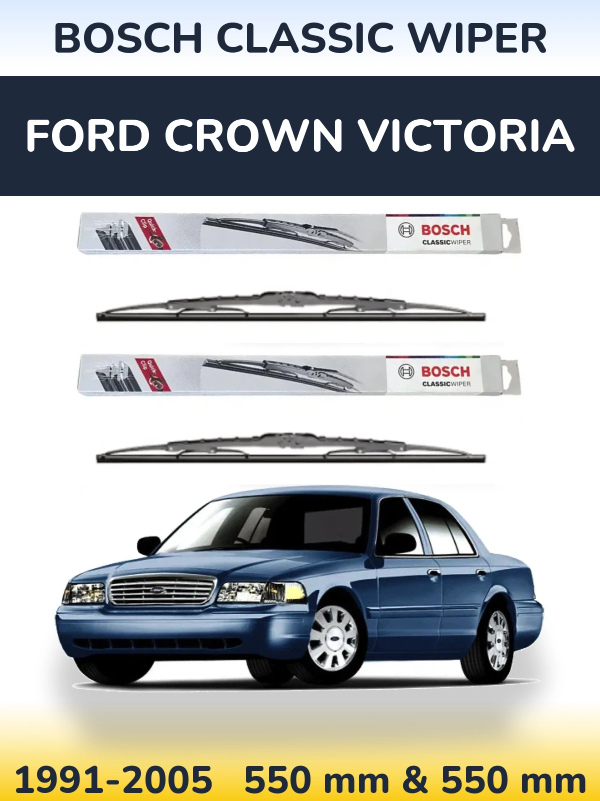 Sada předních stěračů BOSCH Classic Wiper 550 a 550 mm pro Ford Crown Victoria 1991-2005