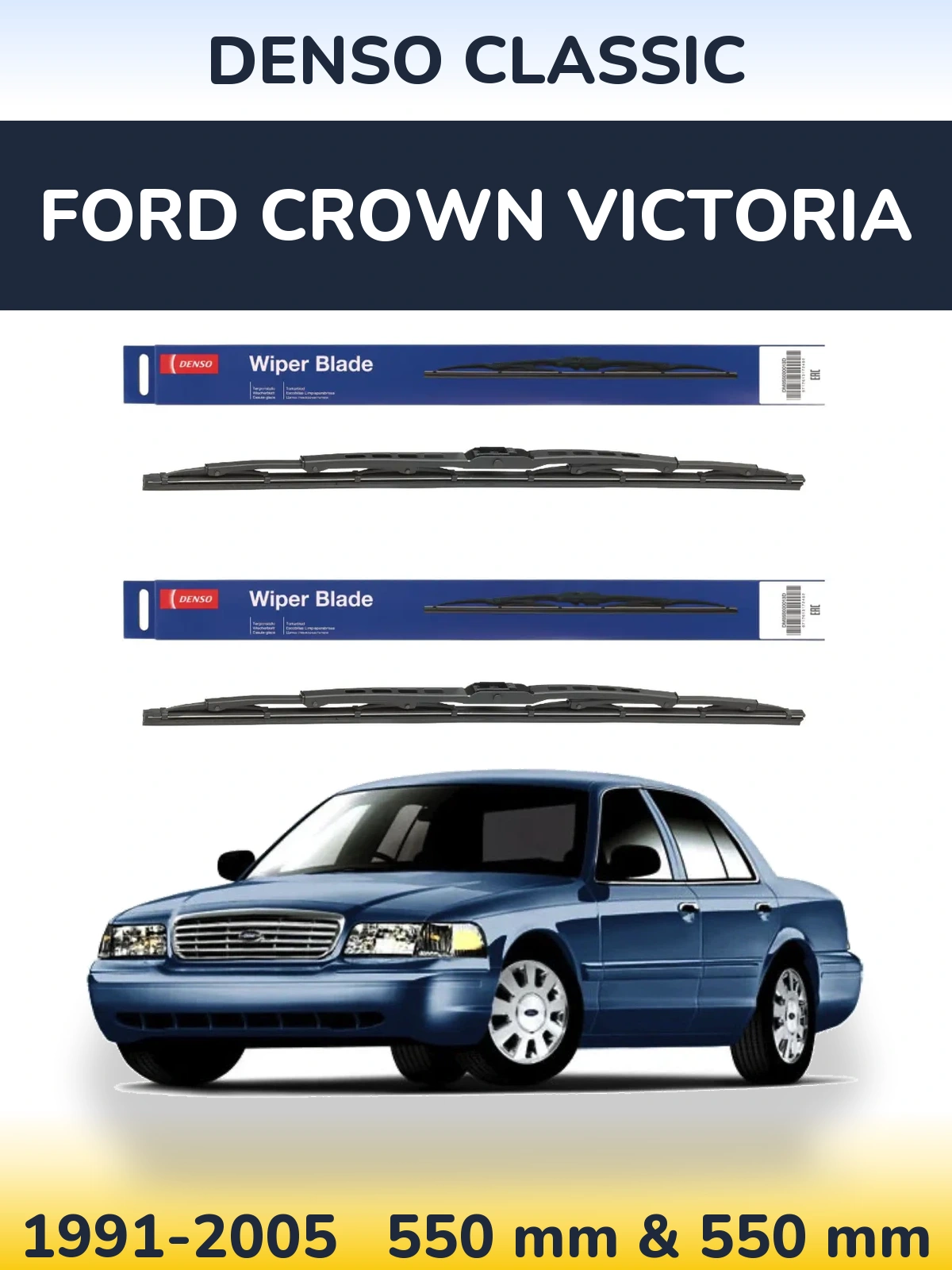Sada předních stěračů Denso Classic 550 a 550 mm pro Ford Crown Victoria 1991-2005