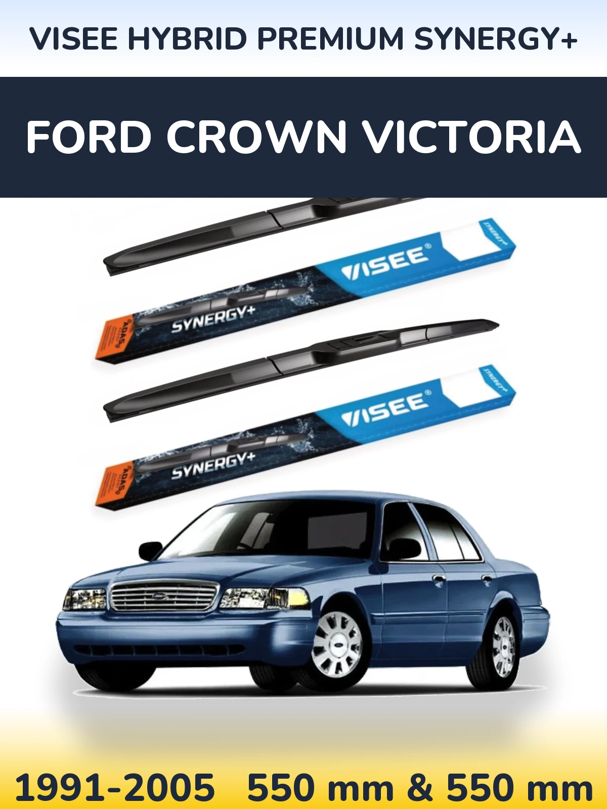 Sada předních stěračů VISEE HYBRID PREMIUM SYNERGY+ 550 a 550 mm pro Ford Crown Victoria 1991-2005