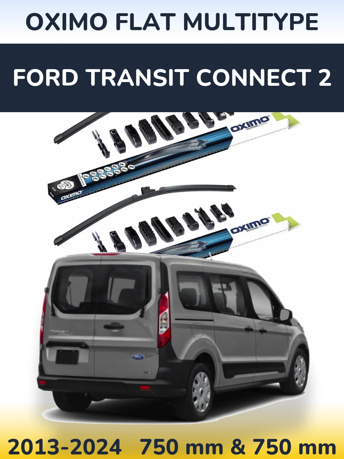 Sada předních stěračů Oximo Flat MultiType 750 a 750 mm pro Ford Transit Connect 2 2013-2024