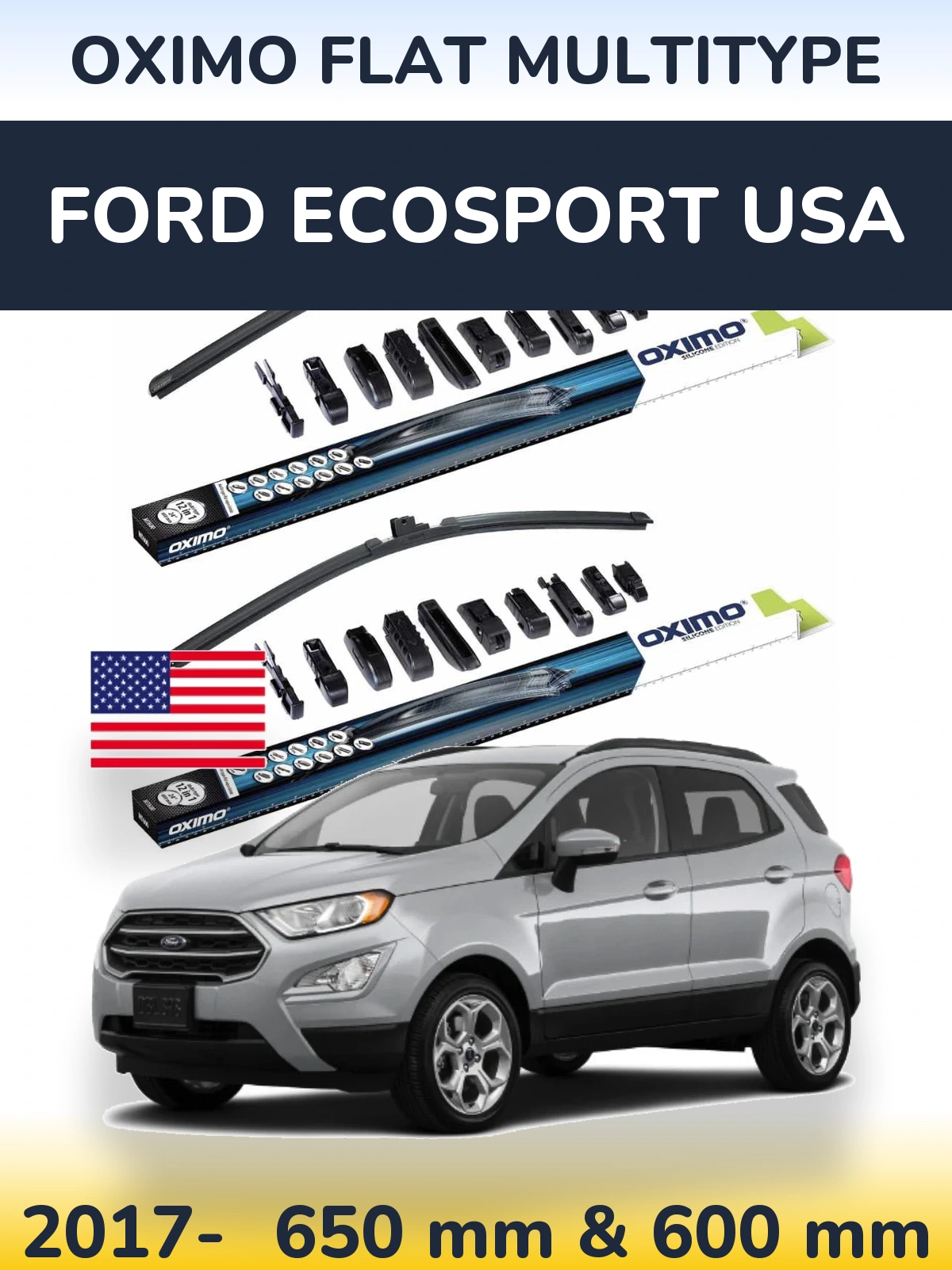 Sada předních stěračů Oximo Flat MultiType 650 a 600 mm pro Ford EcoSport USA 2017-2026