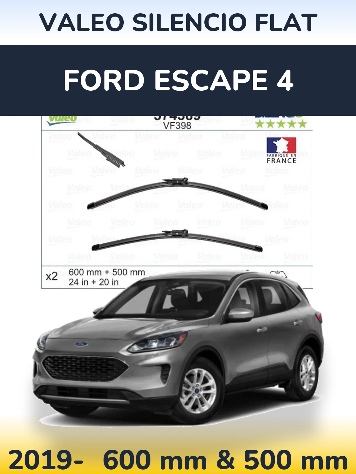 Sada předních stěračů Valeo Silencio Flat 600 a 500 mm pro Ford Escape 4 2019-2026