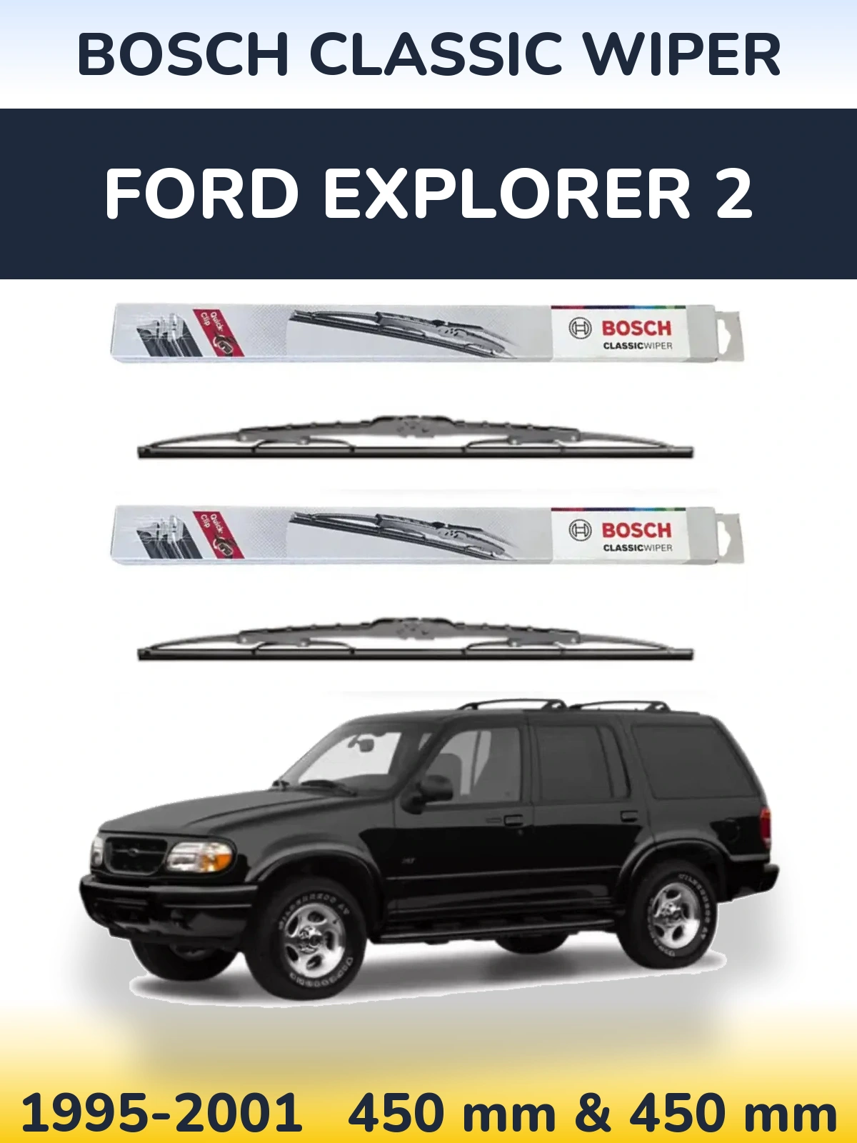 Sada předních stěračů BOSCH Classic Wiper 450 a 450 mm pro Ford Explorer 2 1995-2001