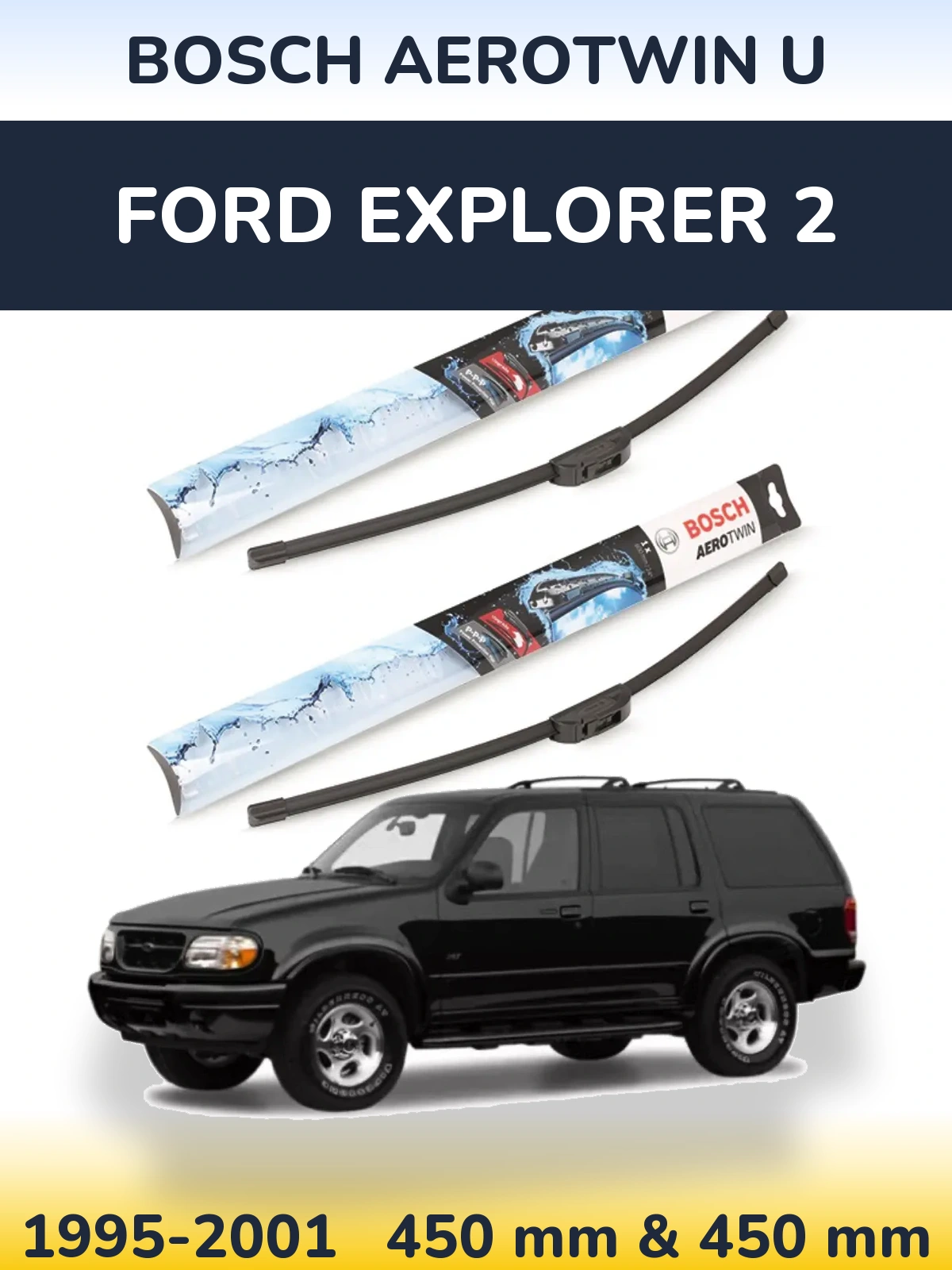 Sada předních stěračů BOSCH AeroTwin U 450 a 450 mm pro Ford Explorer 2 1995-2001