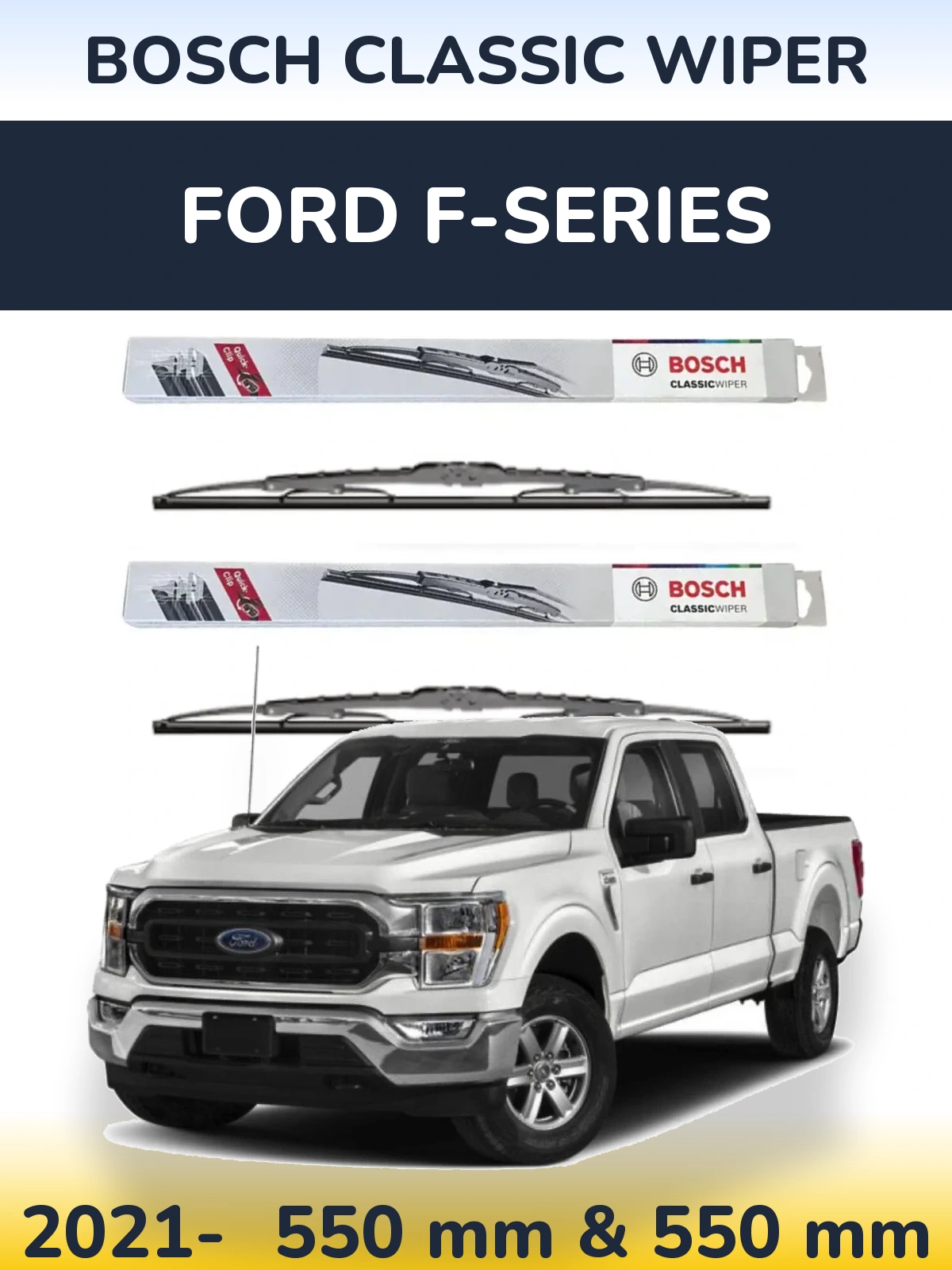 Sada předních stěračů BOSCH Classic Wiper 550 a 550 mm pro Ford F-series 2021-2026