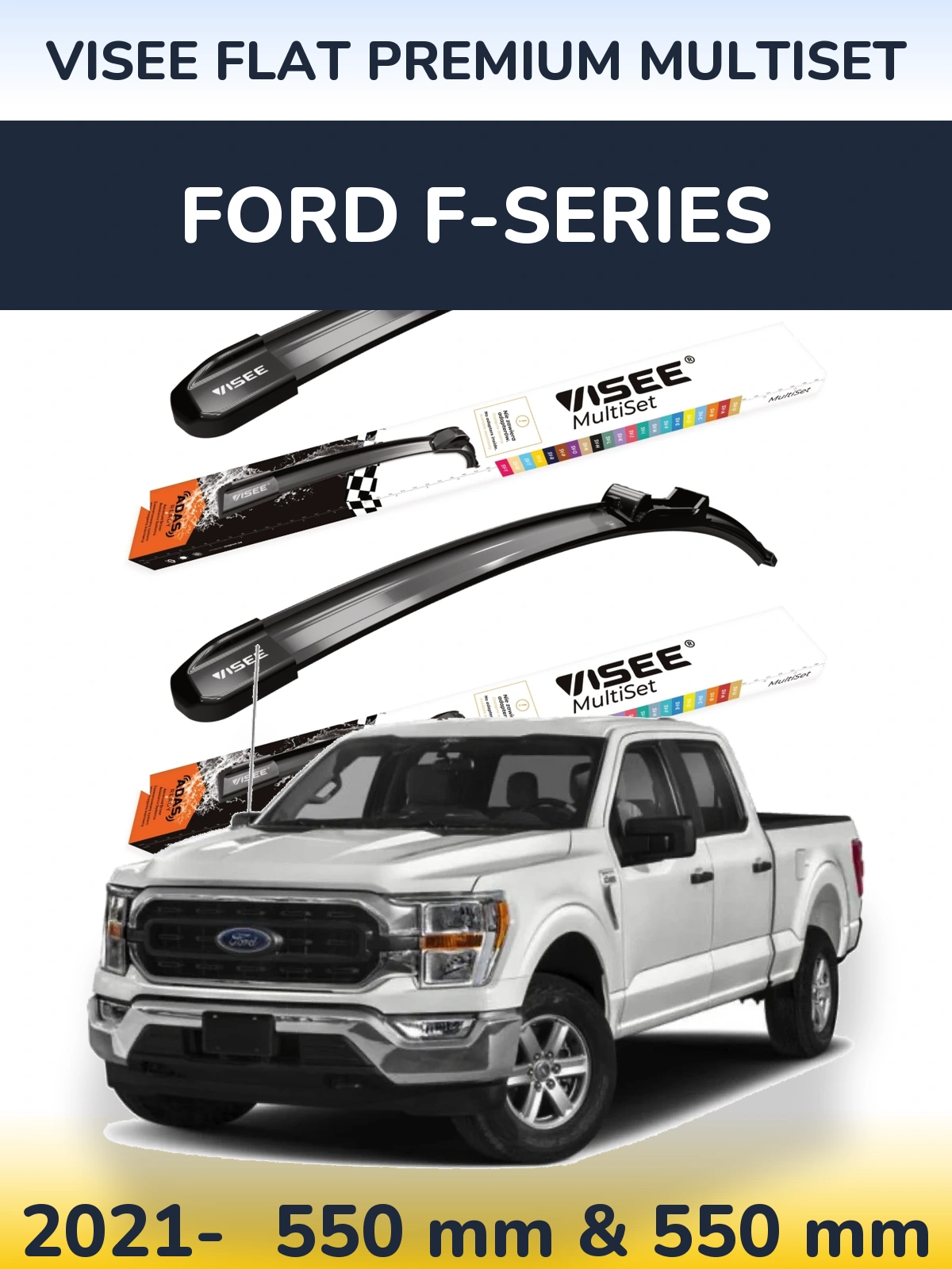 Sada předních stěračů VISEE FLAT PREMIUM MultiSet 550 a 550 mm pro Ford F-series 2021-2026