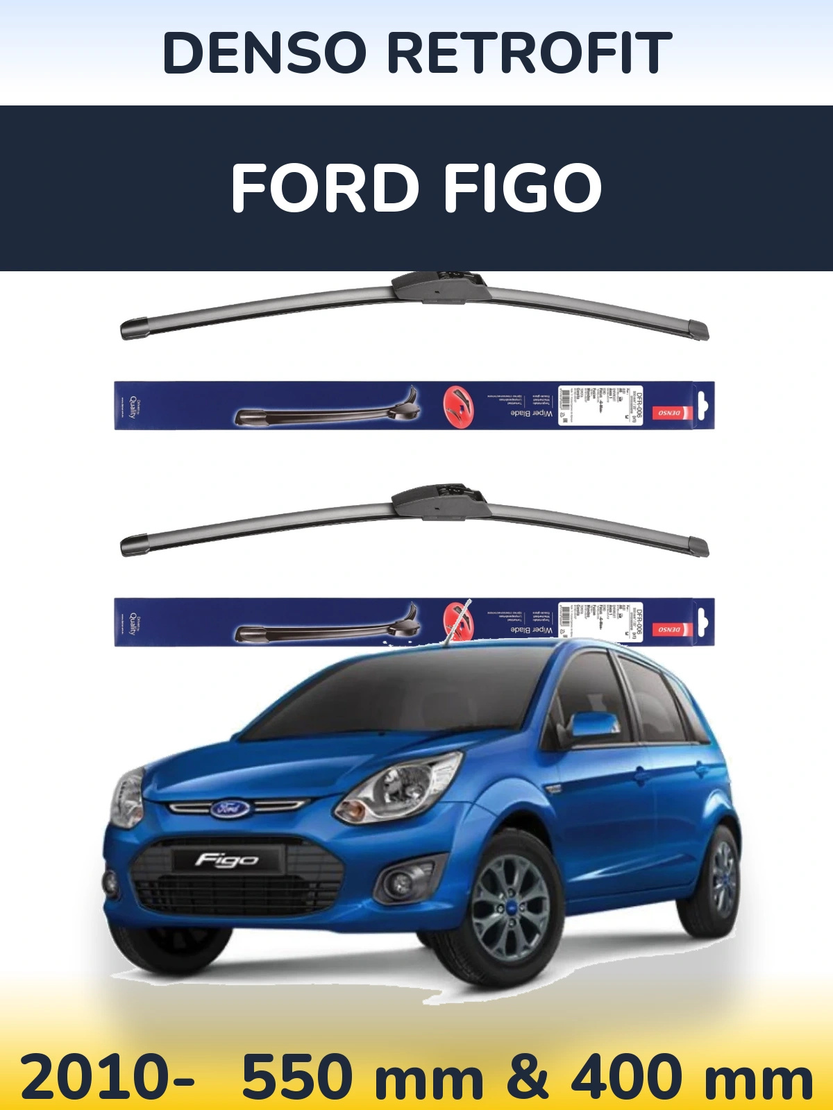 Комплект передніх щіток Denso Retrofit 550 & 400 мм для Ford Figo 2010-2026