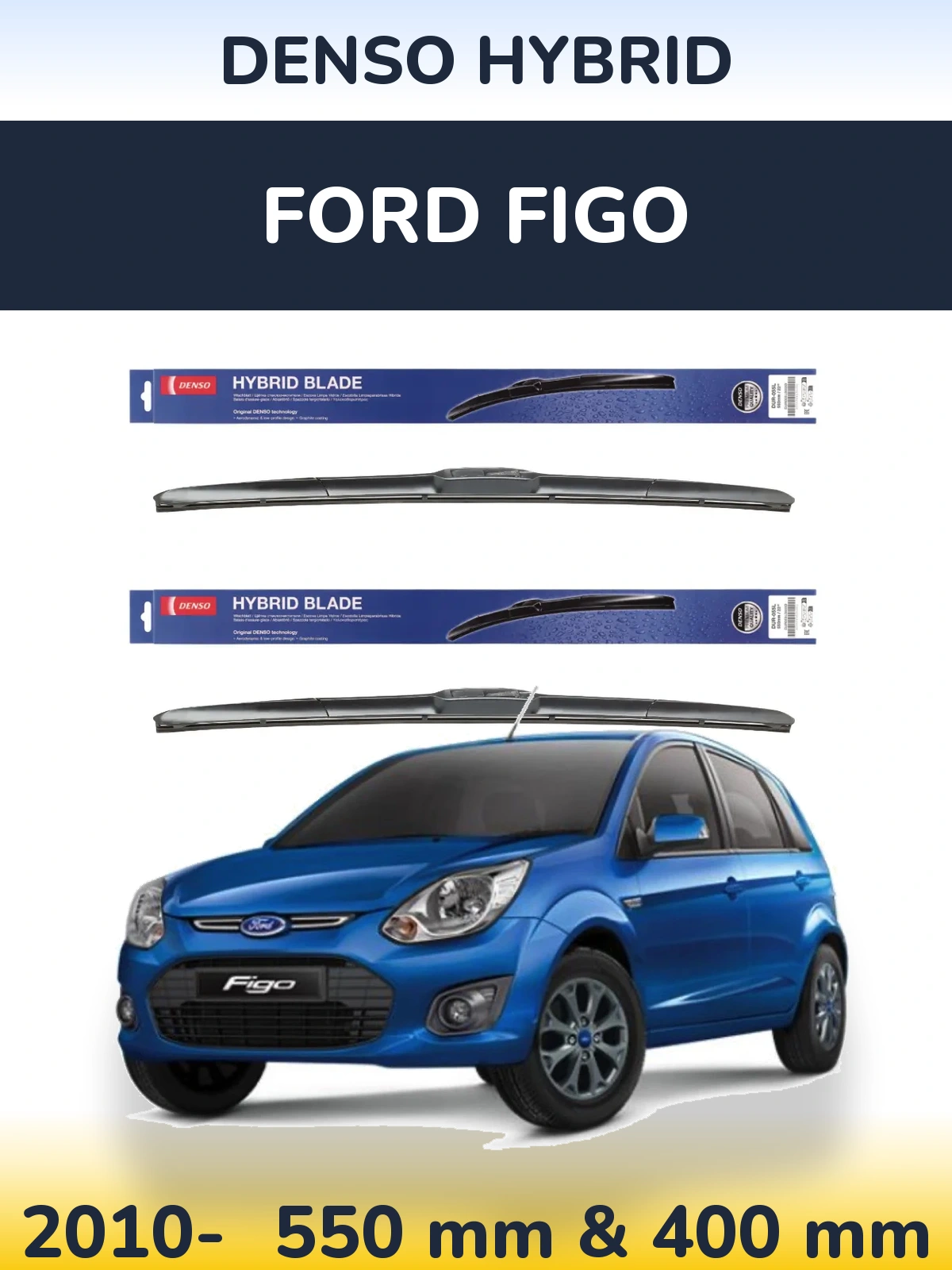 Sada předních stěračů Denso Hybrid 550 a 400 mm pro Ford Figo 2010-2026