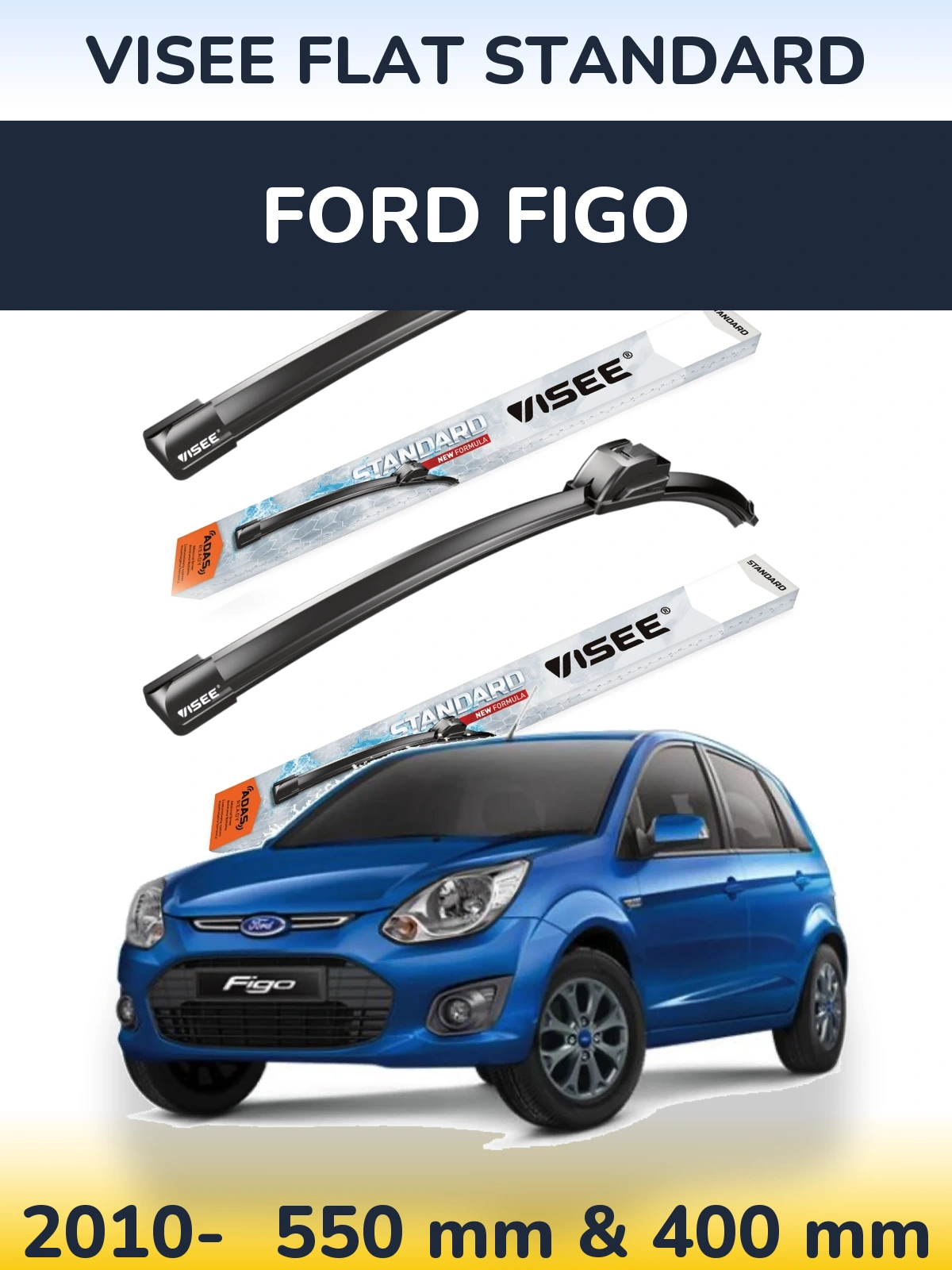 Sada předních stěračů VISEE FLAT STANDARD 550 a 400 mm pro Ford Figo 2010-2026