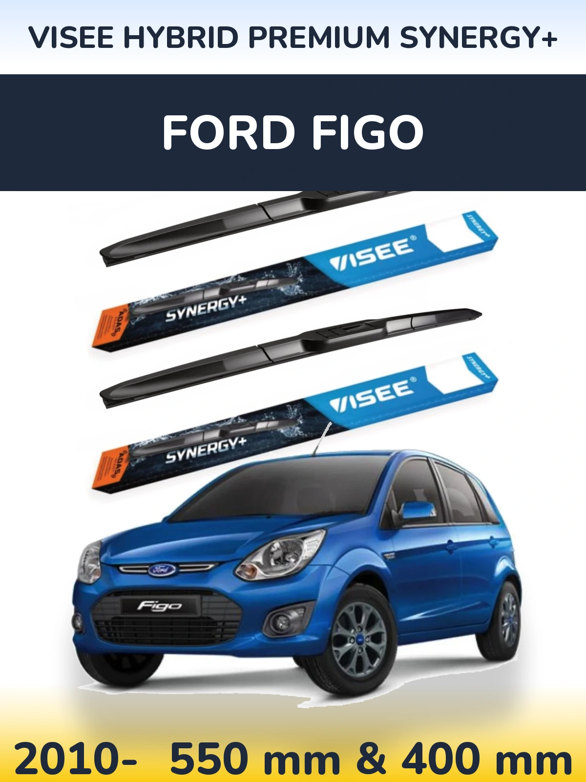Sada předních stěračů VISEE HYBRID PREMIUM SYNERGY+ 550 a 400 mm pro Ford Figo 2010-2026