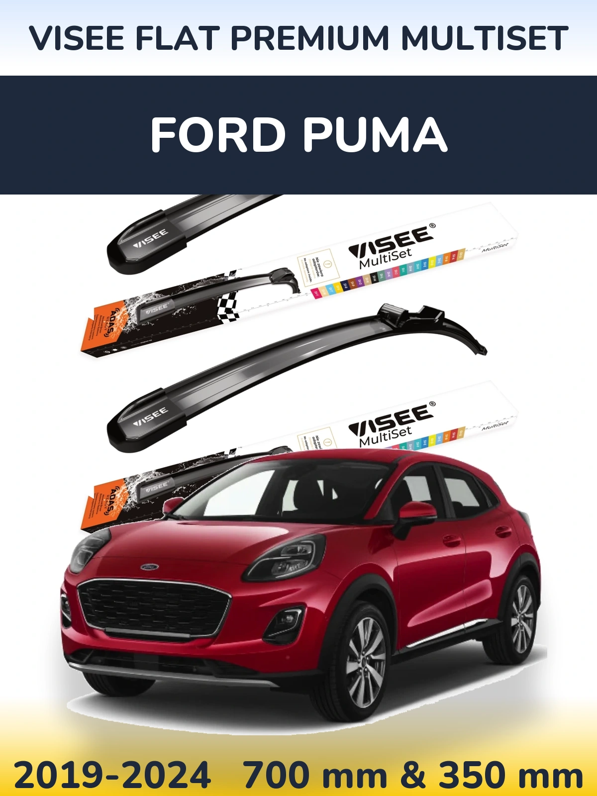 Sada předních stěračů VISEE FLAT PREMIUM MultiSet 700 a 350 mm pro Ford Puma 2019-2024