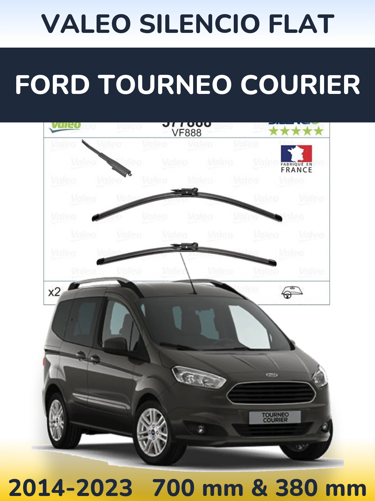 Sada předních stěračů Valeo Silencio Flat 700 a 380 mm pro Ford Tourneo Courier 2014-2023