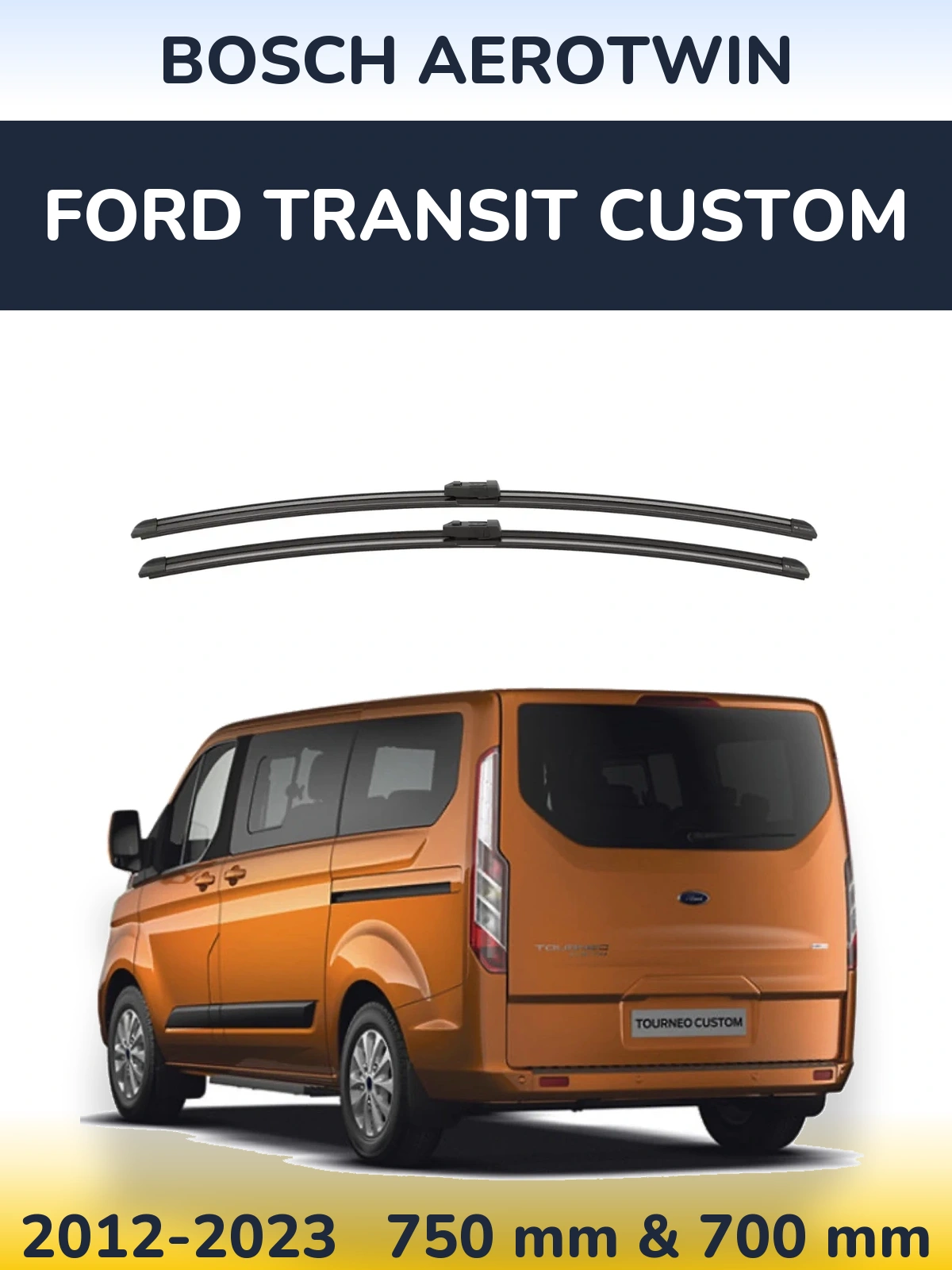 Комплект передніх щіток BOSCH AeroTwin 750 & 700 мм для Ford Transit Custom 2012-2023